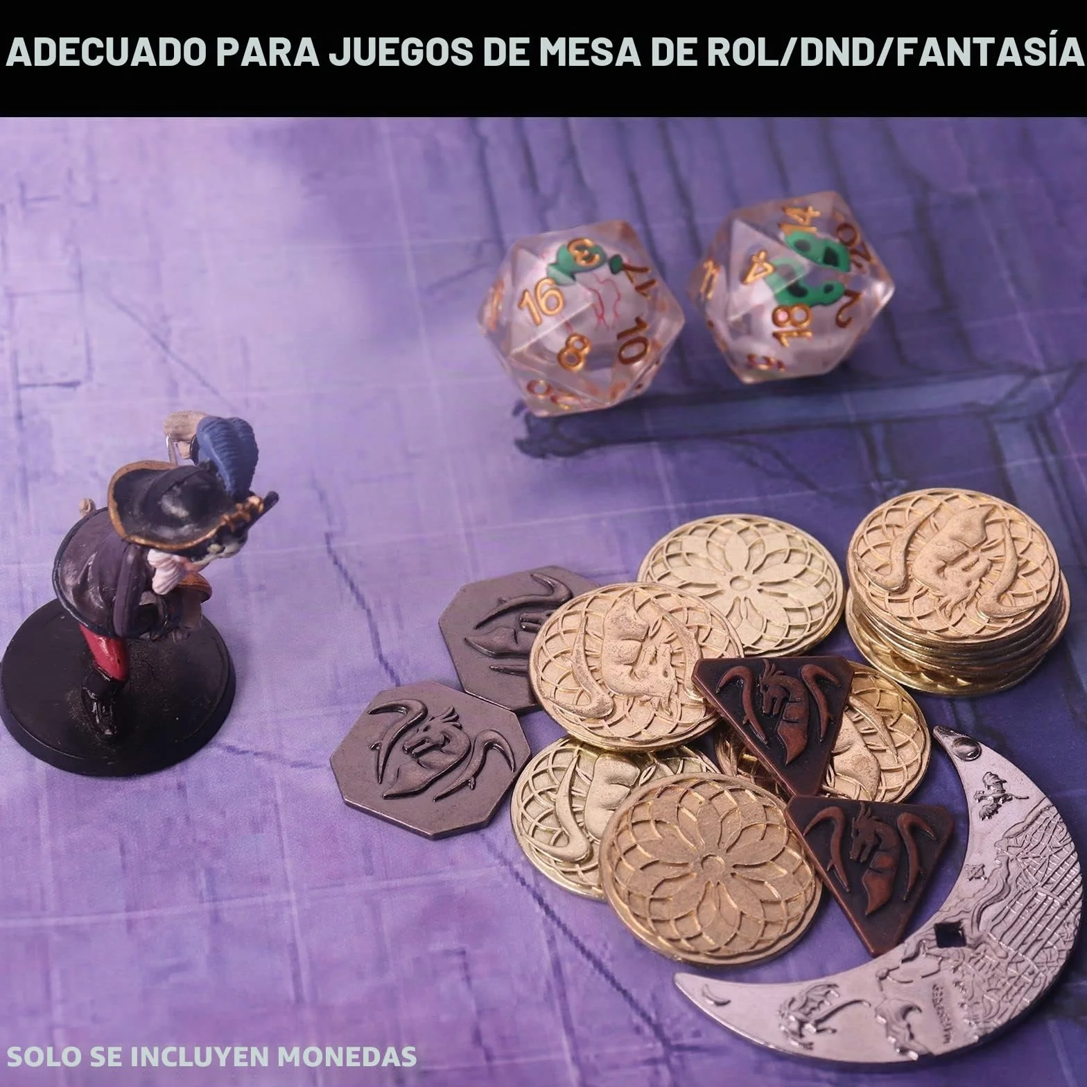 145 Monedas de Metal DND y Bolsa de Cuero, Contiene 60 Monedas de Oro, 40 Monedas de Plata, 40 de Cobre y 5 Monedas de Platino, Bueno para Juegos de Mesa RPG.