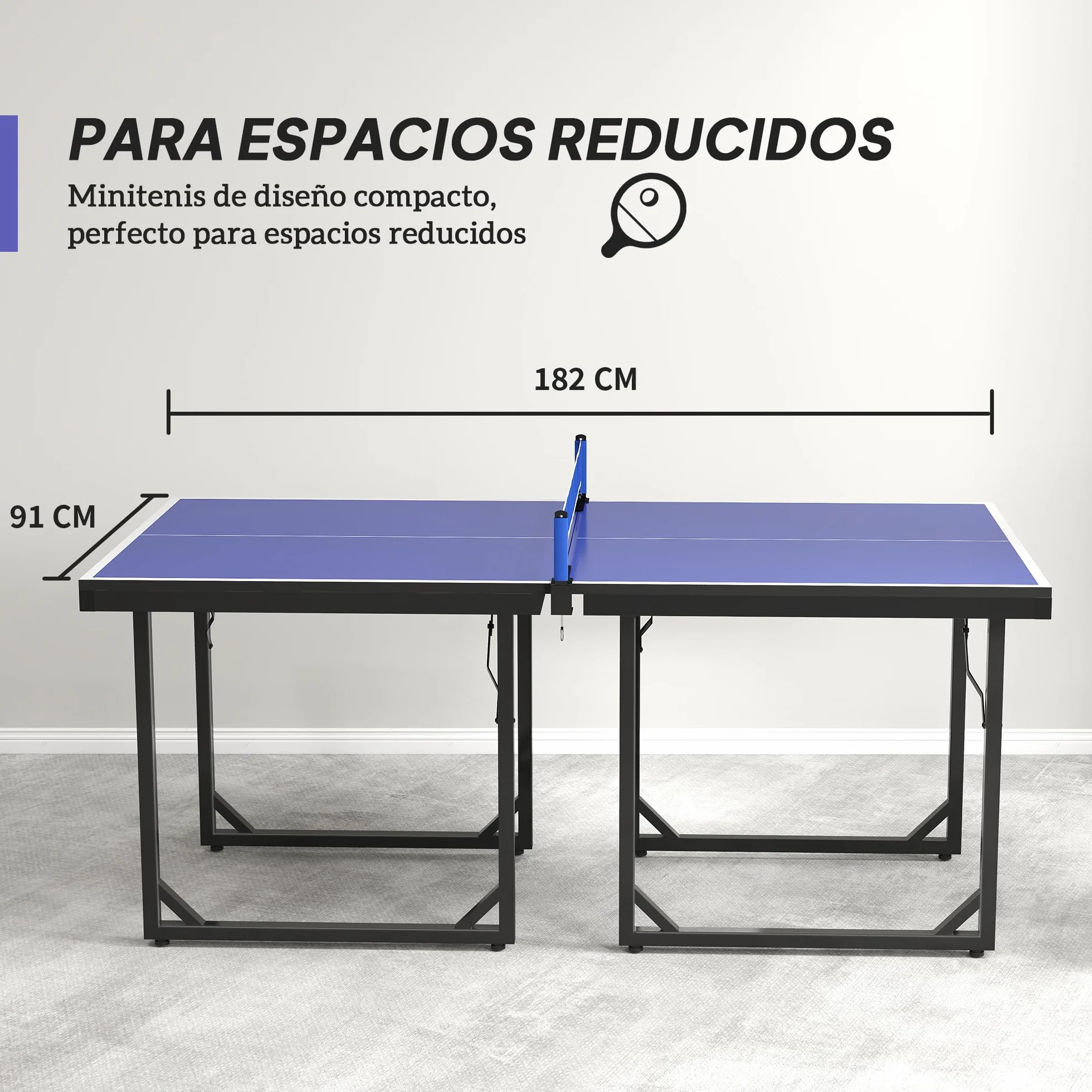 HOMCOM Mesa de Ping-Pong Plegable 182x91cm Resistente a la Intemperie Marco de Acero con Red para Interior
