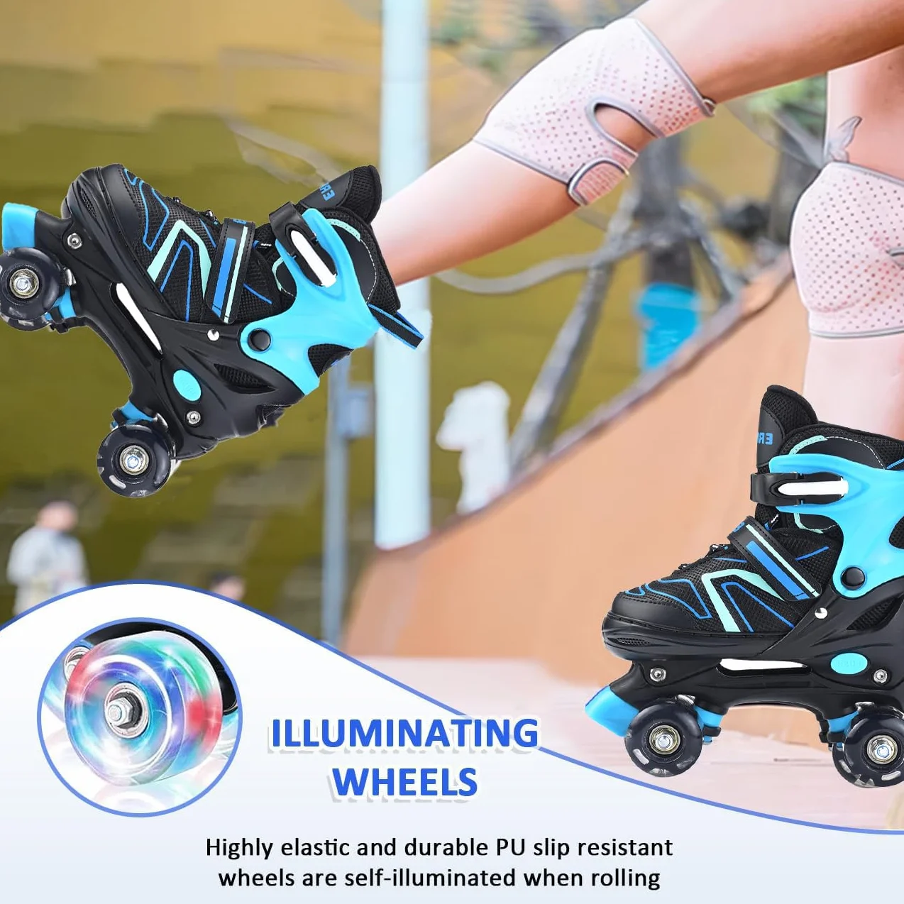 ERNAN Patines 4 Ruedas Ajustables Brillan Oscuridad Niños Principiante Regalo