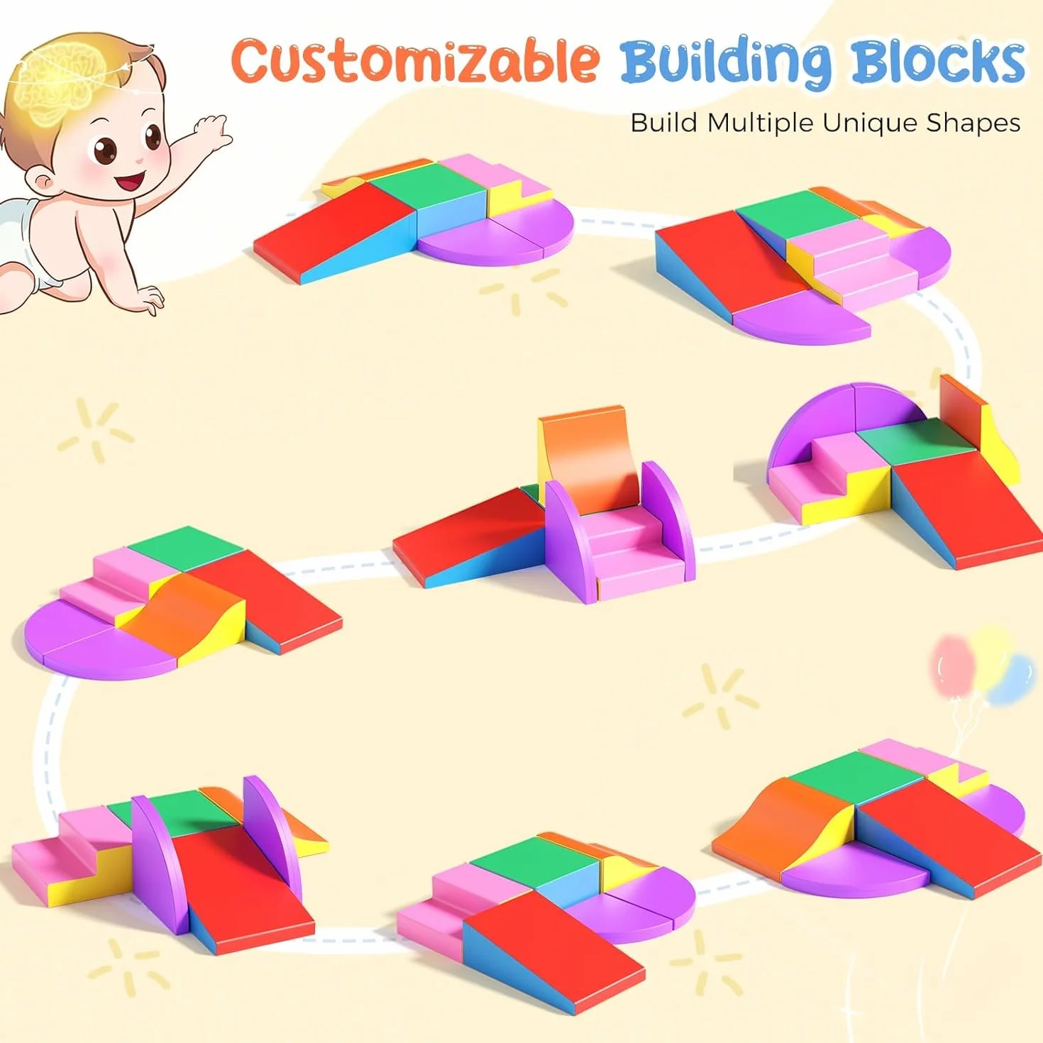 6 Bloques de construcción de Espuma para niños, no tóxicos e inodoros con Funda Antideslizante, Bloques de Escalada para Interiores y Paisaje de Cangrejo para bebés y niños pequeños