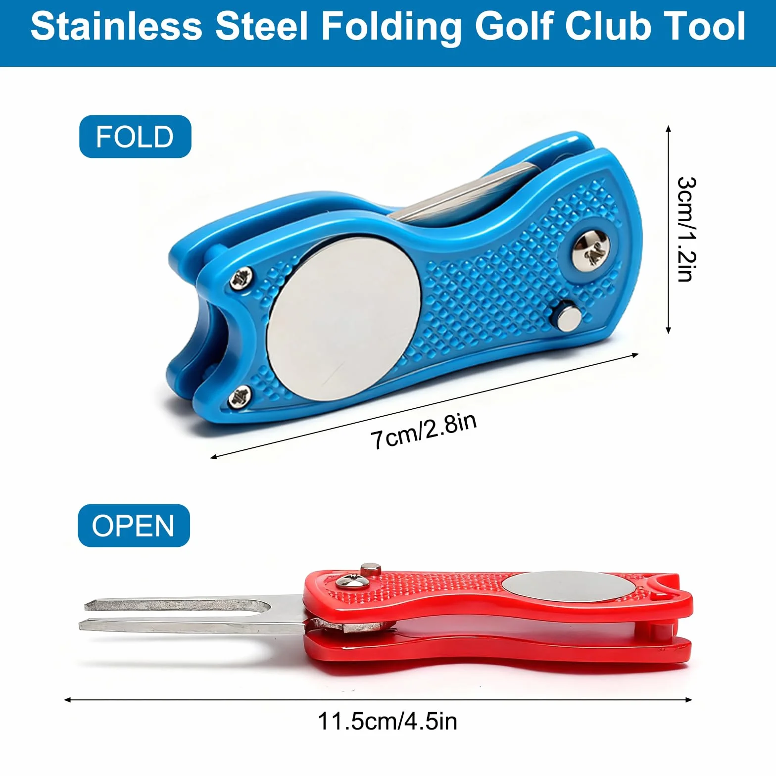 VOSSOT Set de 3 Herramientas Repara Divot Golf Plegables, Accesorios Golf Acero Inoxidable