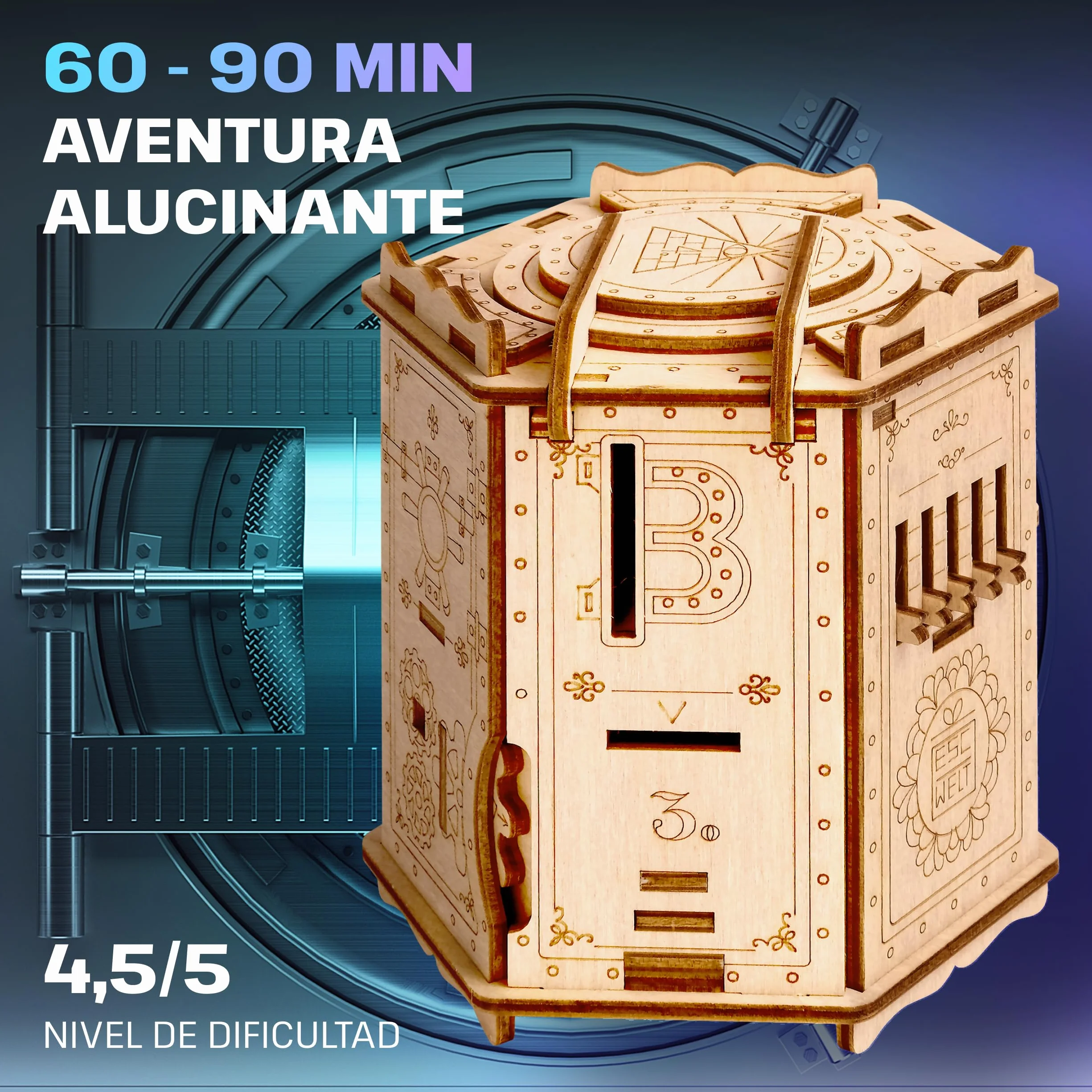 ESC Welt Fort Knox Pro - Сaja Rompecabezas de Madera con Compartimentos Ocultos para Adolescentes - Caja Secreta para Jugar en Familia - Caja Escape Room para Fanáticos de los Rompecabezas