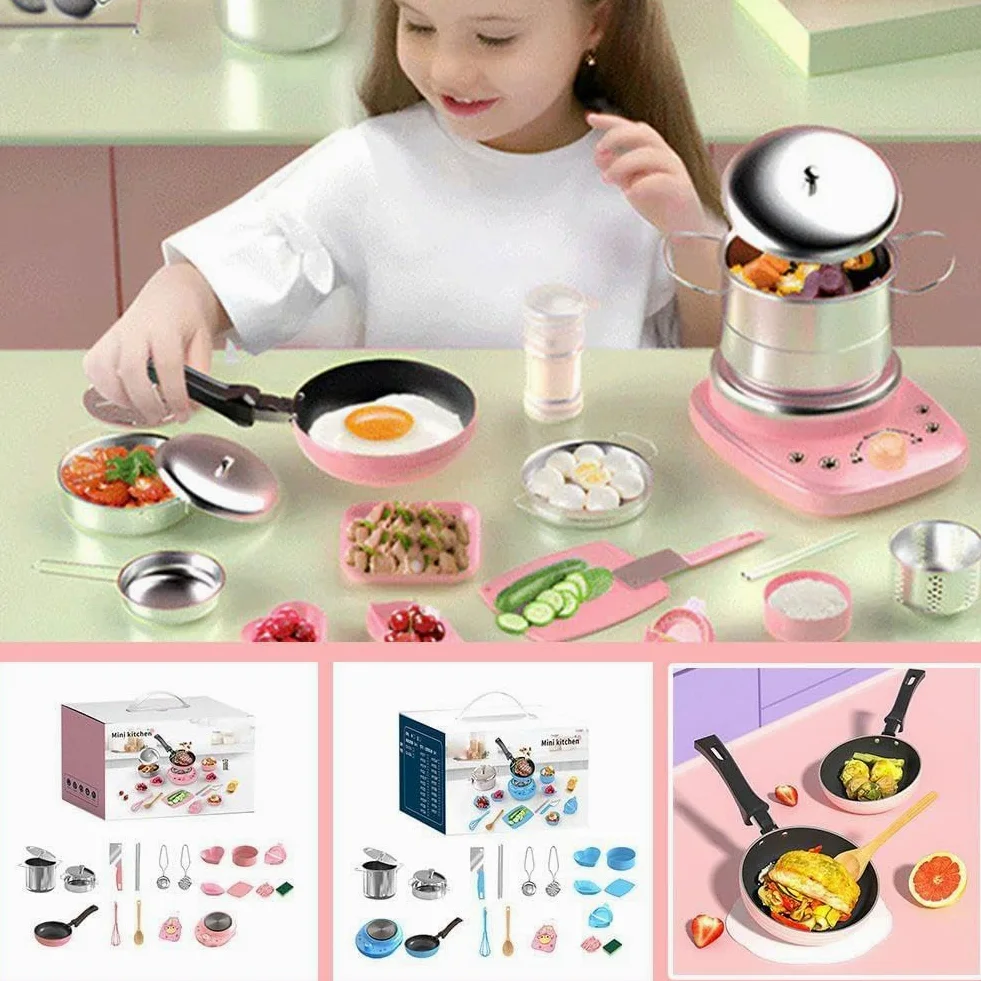 Juego de cocina para niños, 22 piezas, accesorios de juguete de acero de grado alimenticio, juego real para niños