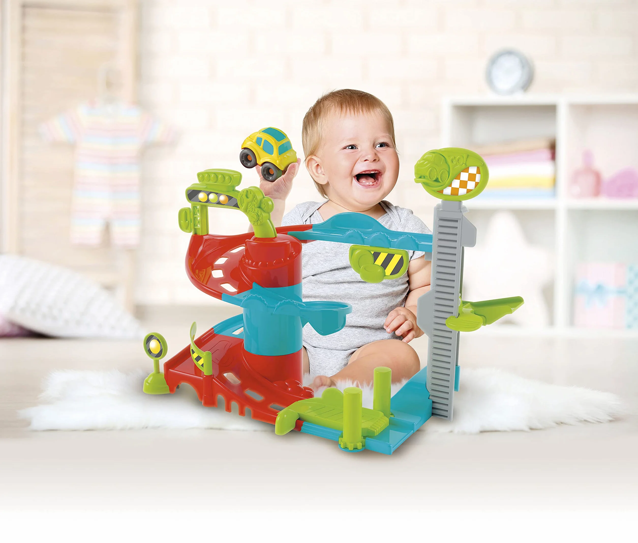 Clementoni-17404 - Baby Garaje Divertido - Juguete bebé sostenible a Partir de 18 Meses