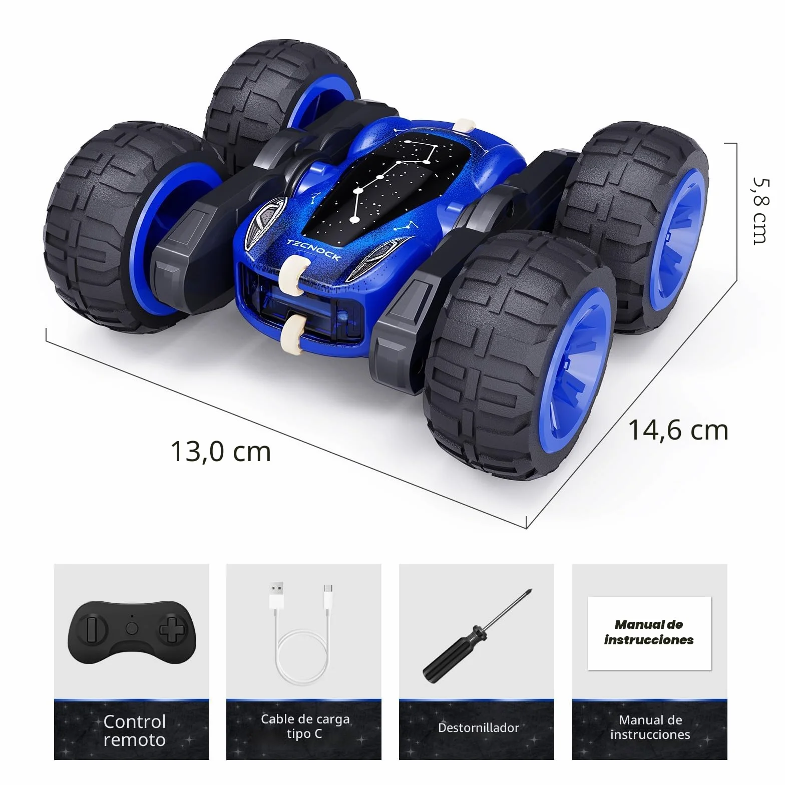 Tecnock Coche Teledirigido 2,4 GHz 360° Flip Stunts RC Monstertruck con Luz Colorida Juguete al Aire Libre Regalo para Niños 3-12 Años