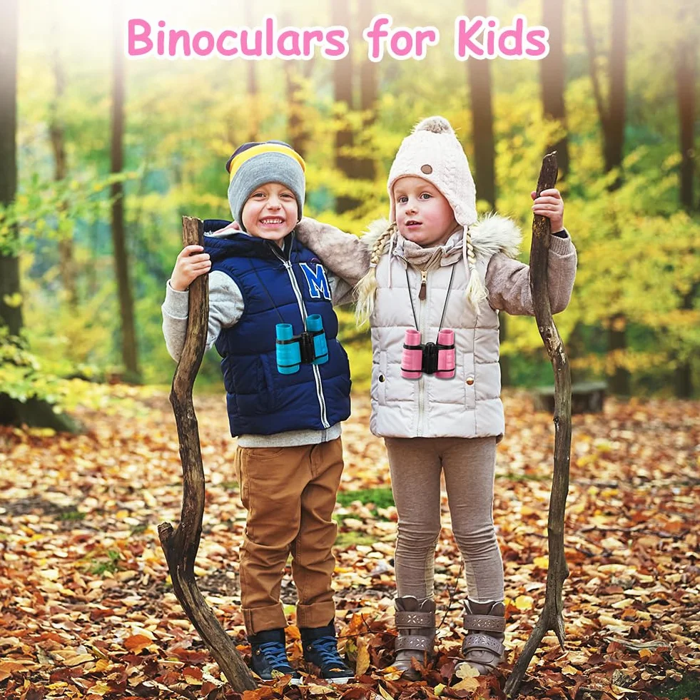 OSDUE Binoculares para Niños, Binoculares para Observar Aves Al Aire Libre para Niños, Mini Compactos a Prueba de Golpes, Juguetes Telescópicos con Tela para Anteojos (Rosa)