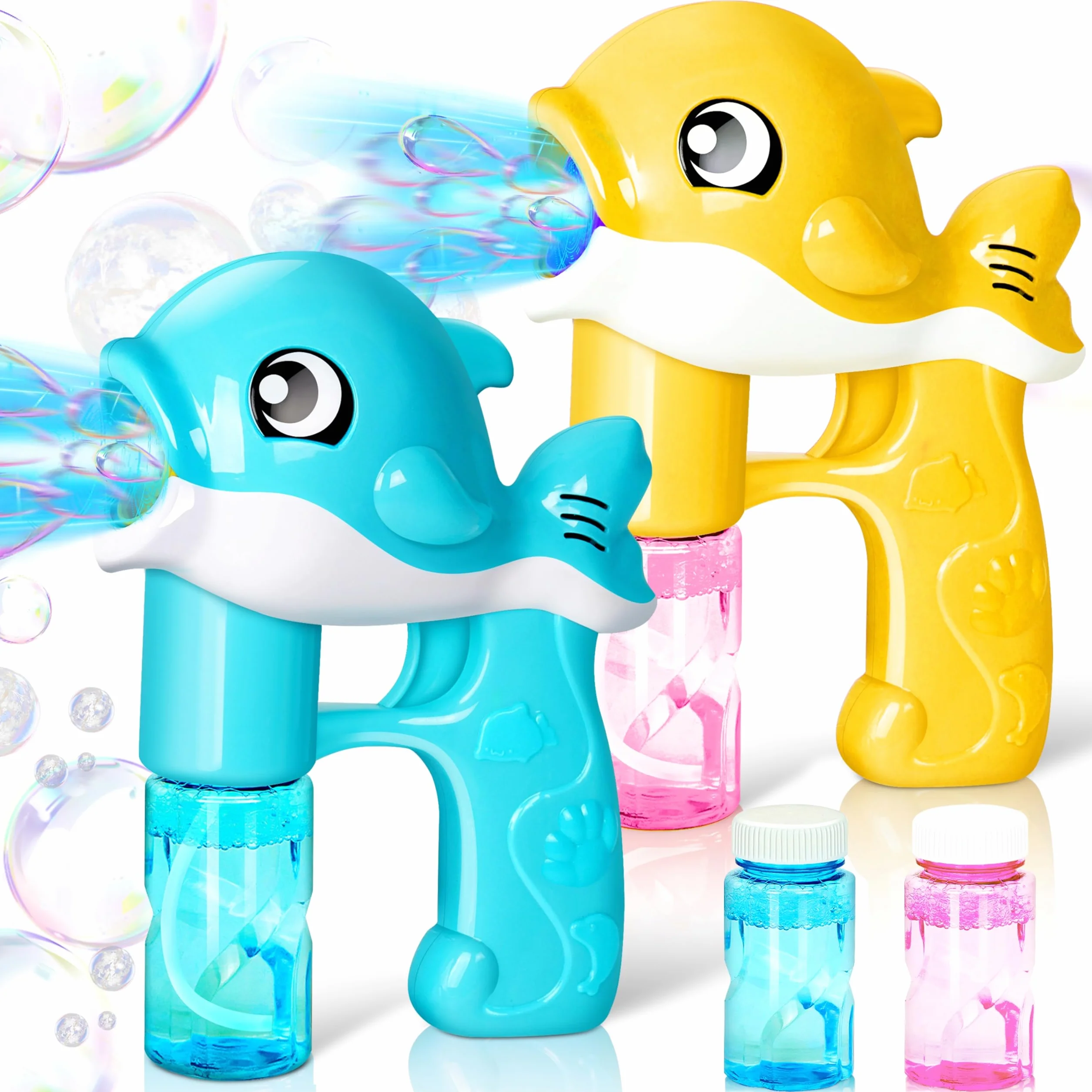 Sloosh 2 Pistolas de Burbujas para Ballenas LED automático con 4 soluciones de Repuesto de Burbujas, Pistola de Burbujas para niños, diversión de Verano para Exteriores, Regalos de Pascua