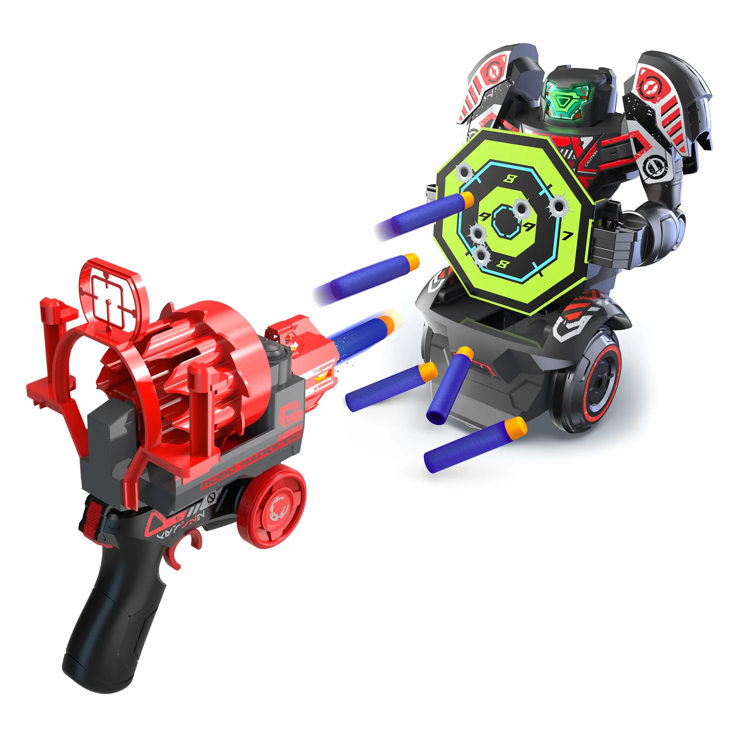 YCOO Robo Rapidfire, Robot con Luces led en la Cara y Efectos de Sonido, 2 Formas de Juego, dirigida y autónoma, dispara Dardos Desde el Mando, Funciona con Pilas, Bizak (62008528)