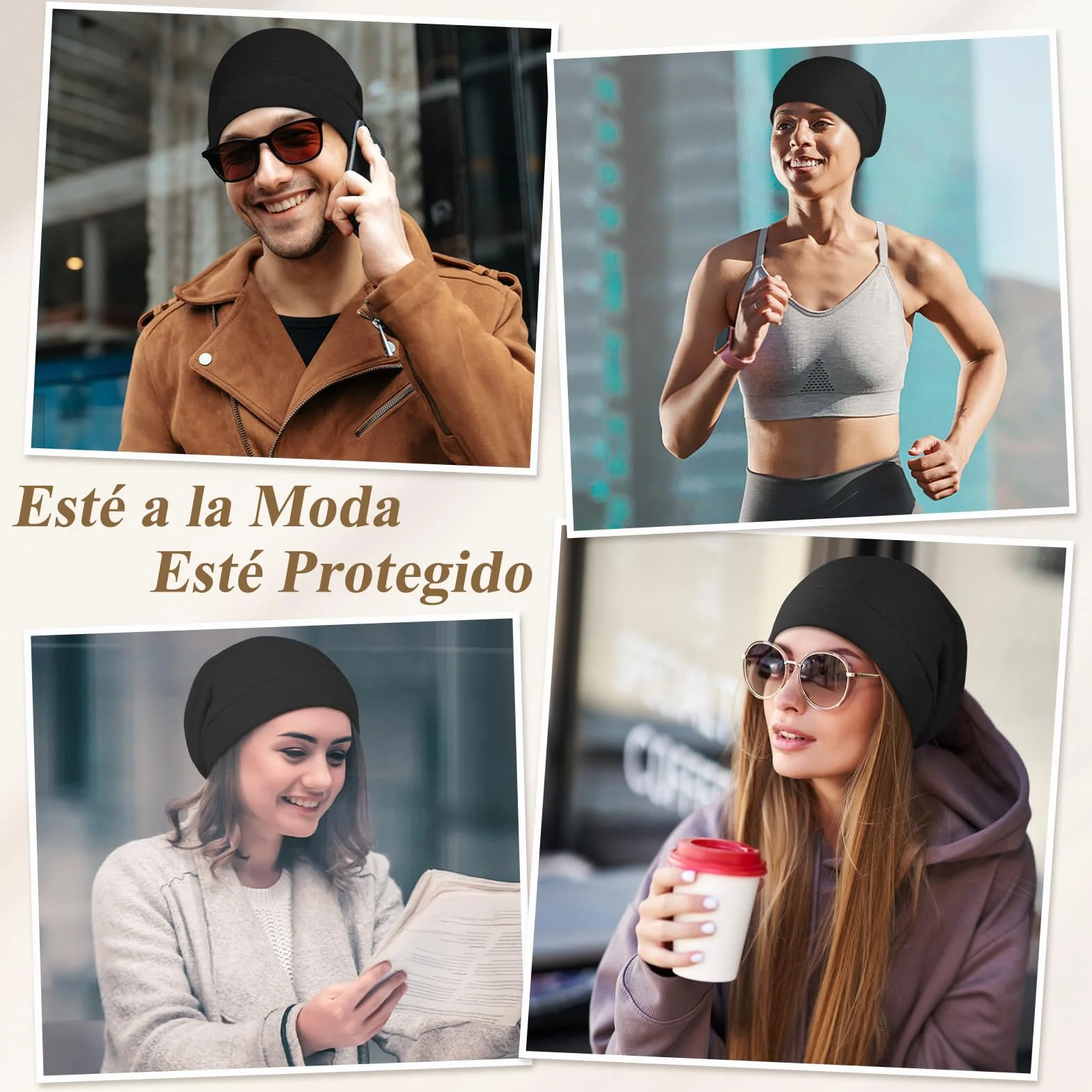 Gorro Satén para Dormir con Forro de Satén Ajustable Unisex Slouch Beanie Suave