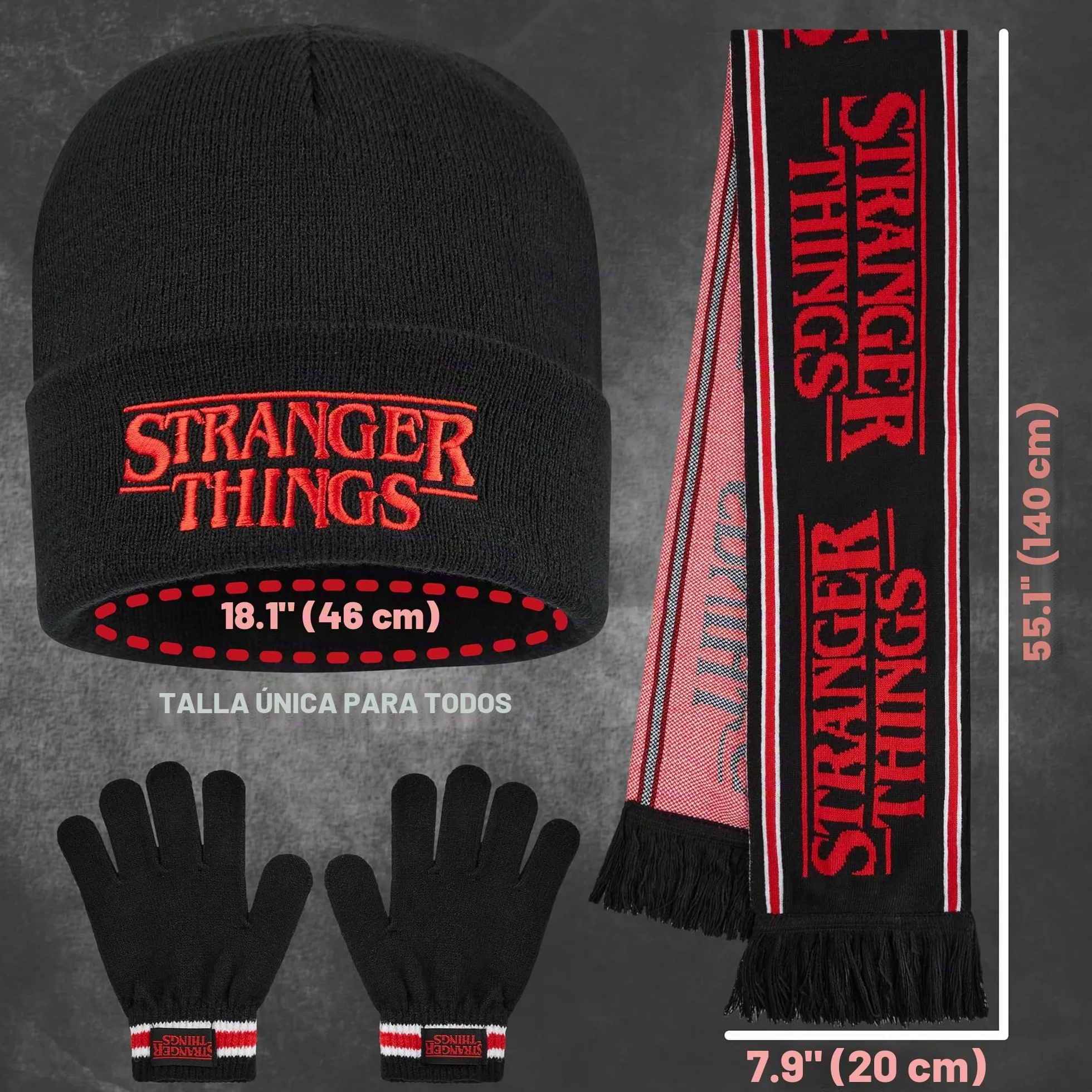 Stranger Things Conjunto Gorro Bufanda y Guantes Niño Niña Ropa Invierno