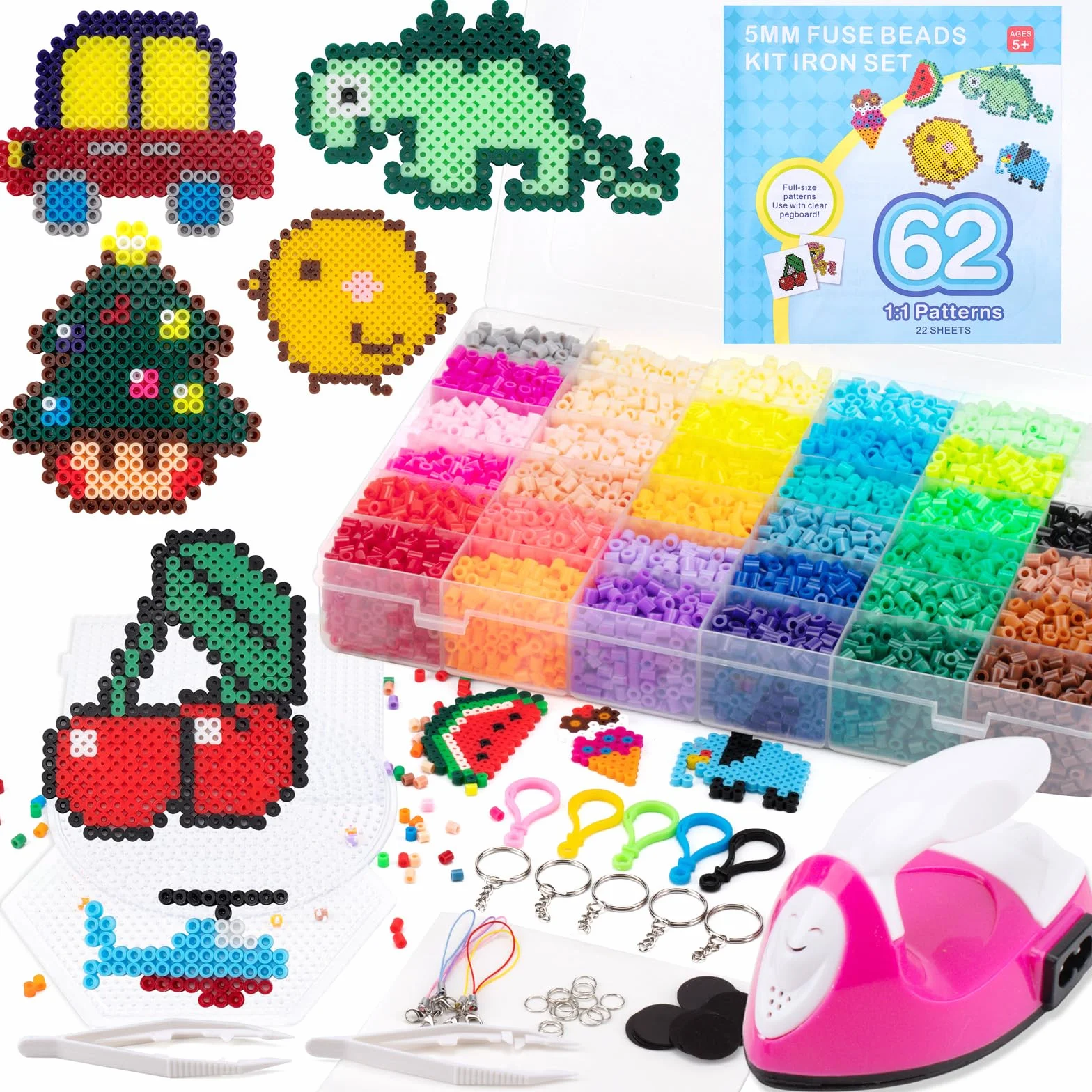 JelyArt Cuentas para Planchar - Fuse Beads Kit, Set de Manualidades para Niños y Niñas, 12,000 Piezas, 5mm, 36 Colores, 3 Plantillas, 2 Pinzas Juego de Cuentas Hama para Niños Regalo Cumpleaños DIY