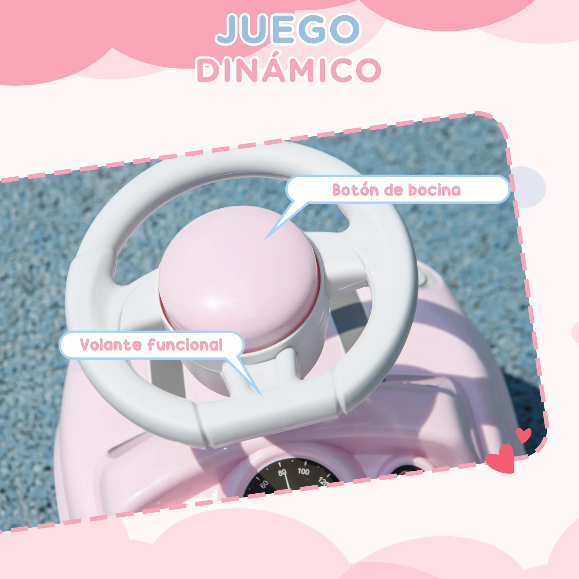 AIYAPLAY Correpasillos para Bebés de 18 a 36 Meses Coche Correpasillos con Volante Bocina y Sistema de Antivuelco Carga 25 kg 53x25x35 cm Rosa