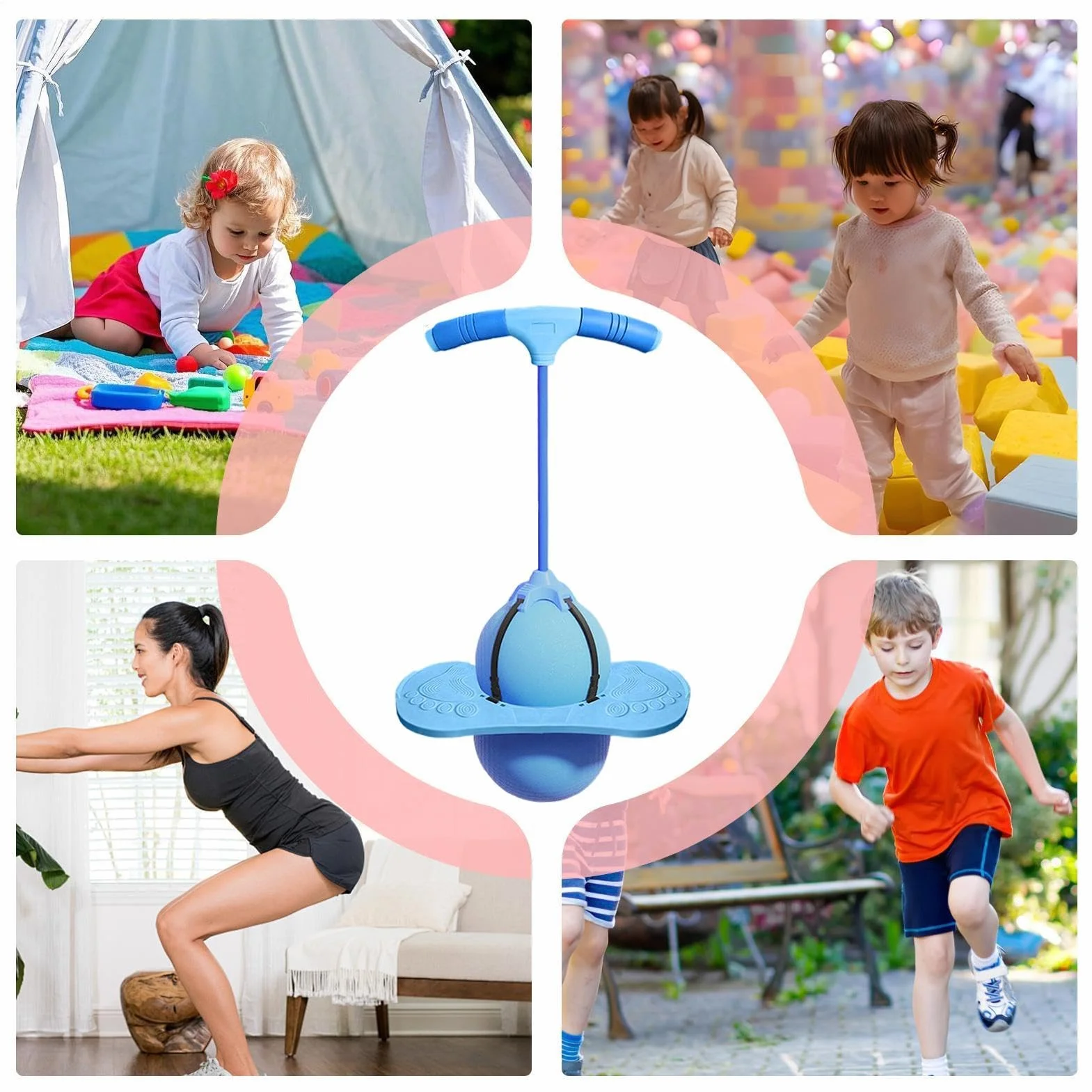 Pogo Pelota de salto para niños y adultos, de equilibrio con mango y bomba de aire, para saltar al aire libre para niños, adultos, entrenamiento, yoga