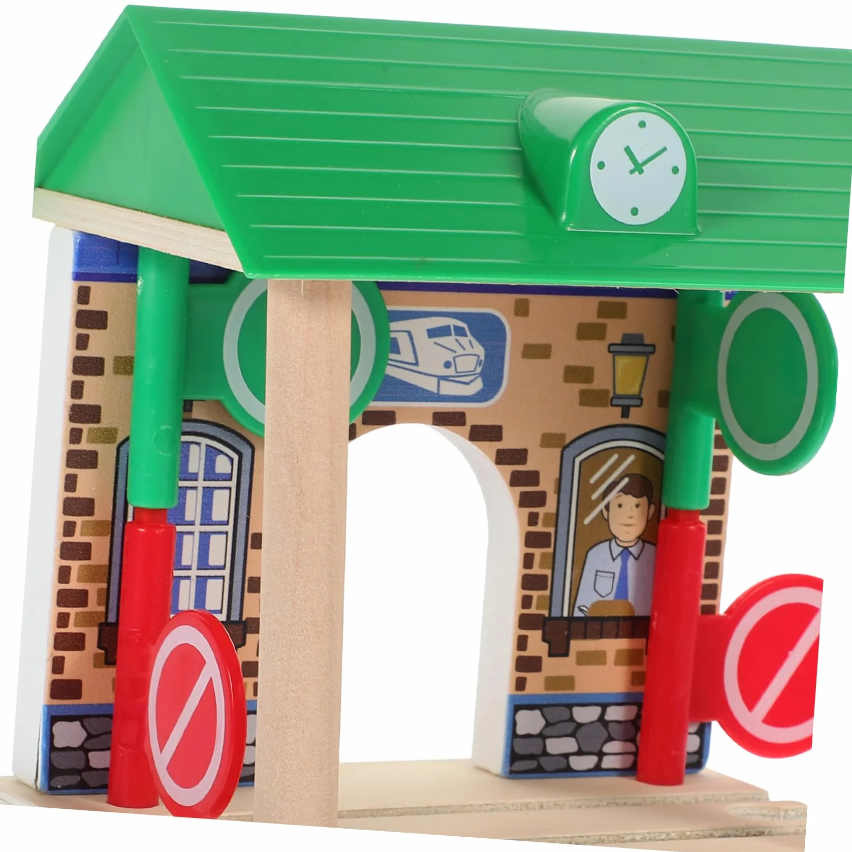Toyvian Accesorio Superficie Pulida y Resistente de Estación de Tren de Juguete de Madera para Juegos Infantiles en Interiores y Exteriores