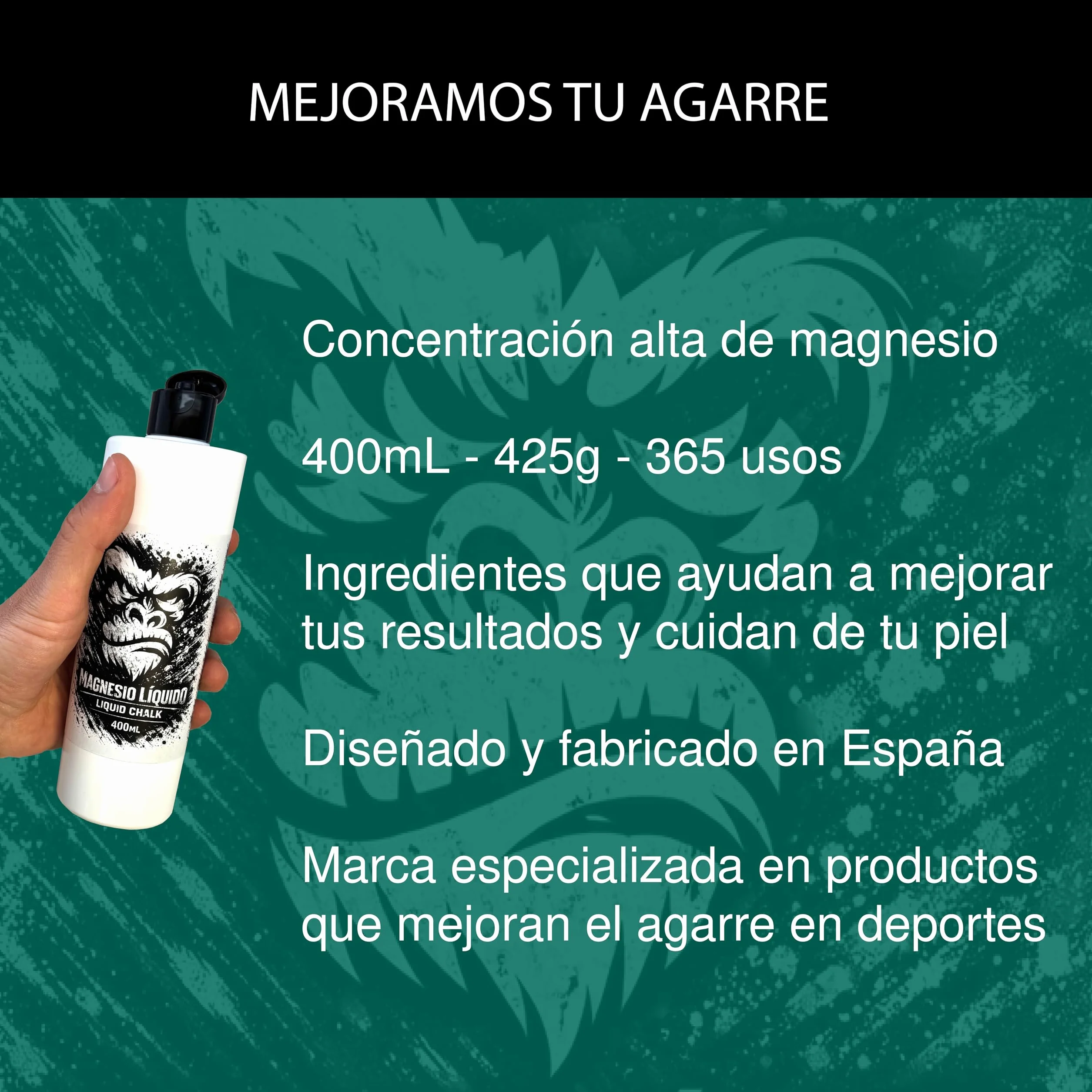 Magnesio Líquido 400mL para Escalada, Crossfit, Gimnasio, Agarre y Cuidado de Manos con Aloe Vera y Menta