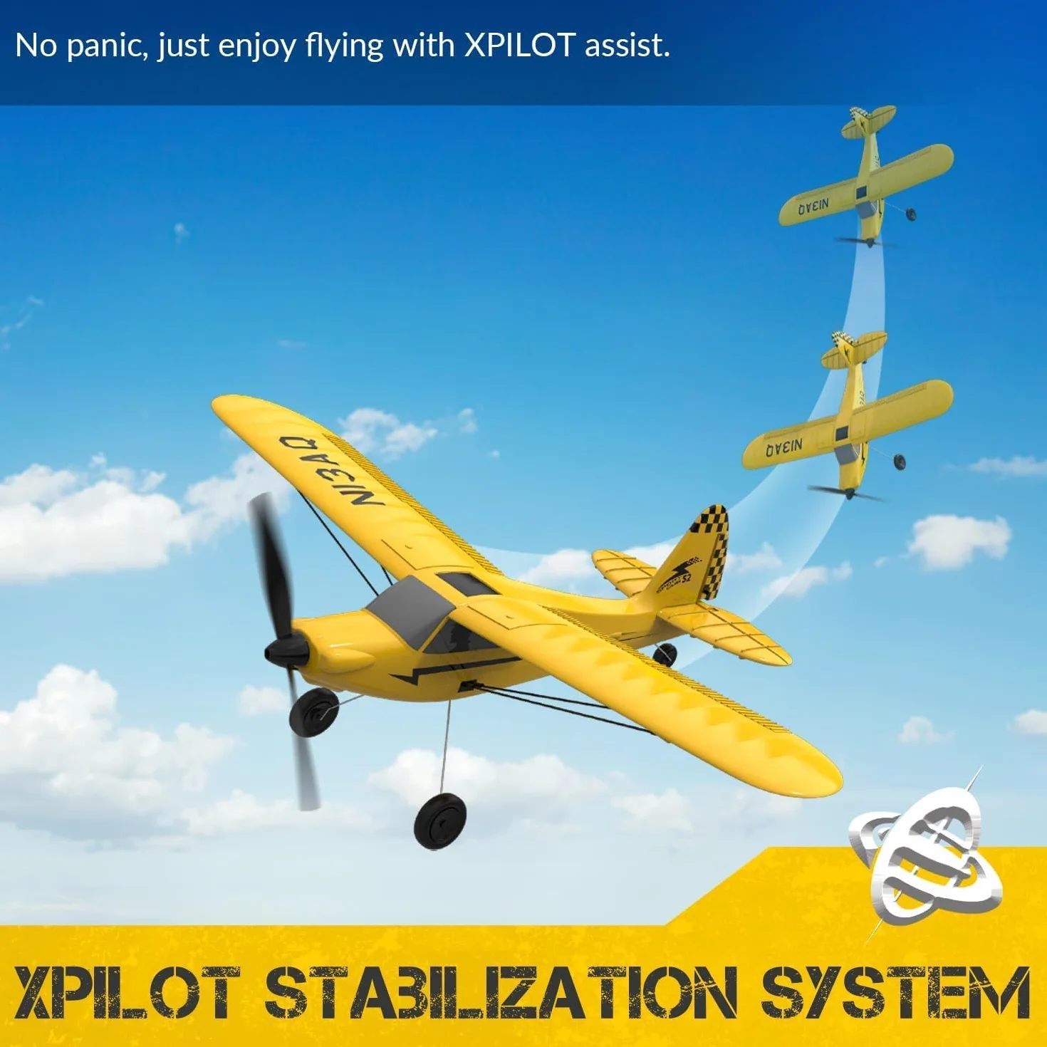 volantexrc Sport Cub S2 - Avión RC de 3 Canales con Estabilizador Giroscópico de 6 Ejes, Sistema 2.4 GHz, RTF con 2 Baterías, Ideal para Adultos, Niños y Principiantes