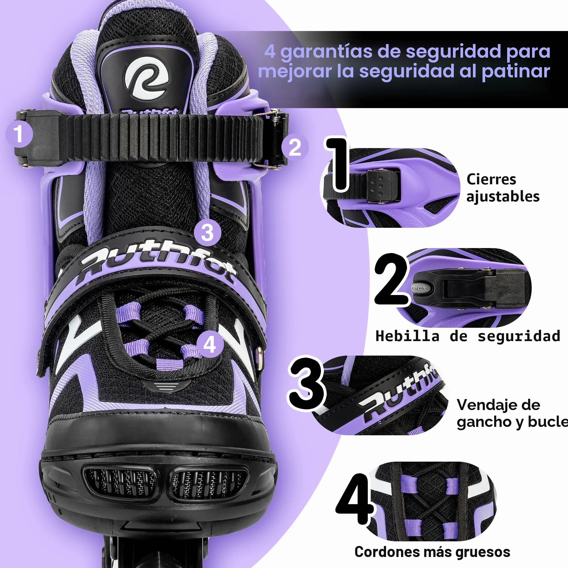 Ruthfot Patines en línea Ajustables Luminosos para niños y niñas 6-12 años