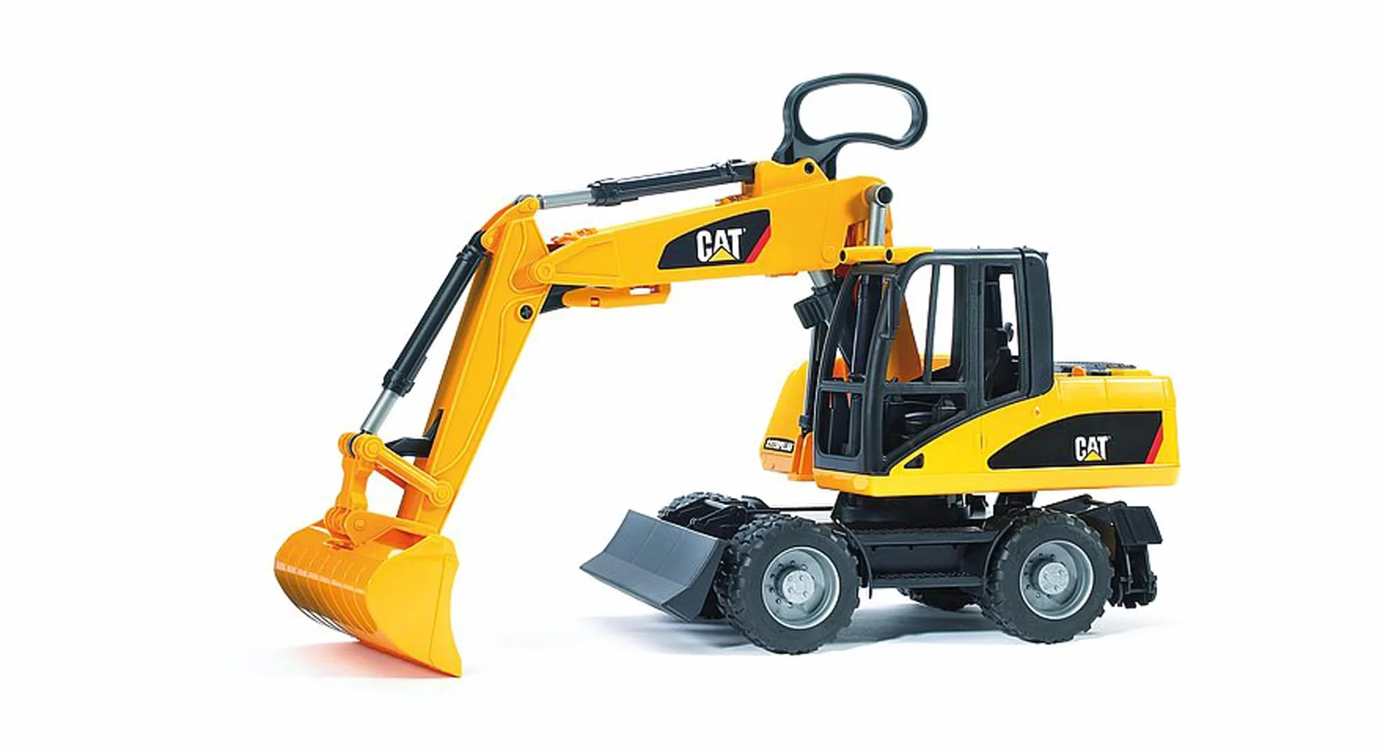 bruder 02445 - Excavadora de ruedas Cat - 1:16 Obra, Vehículo de construcción, Excavadora de cuchara, Trabajador, bworld, Máquina de construcción, Juguete