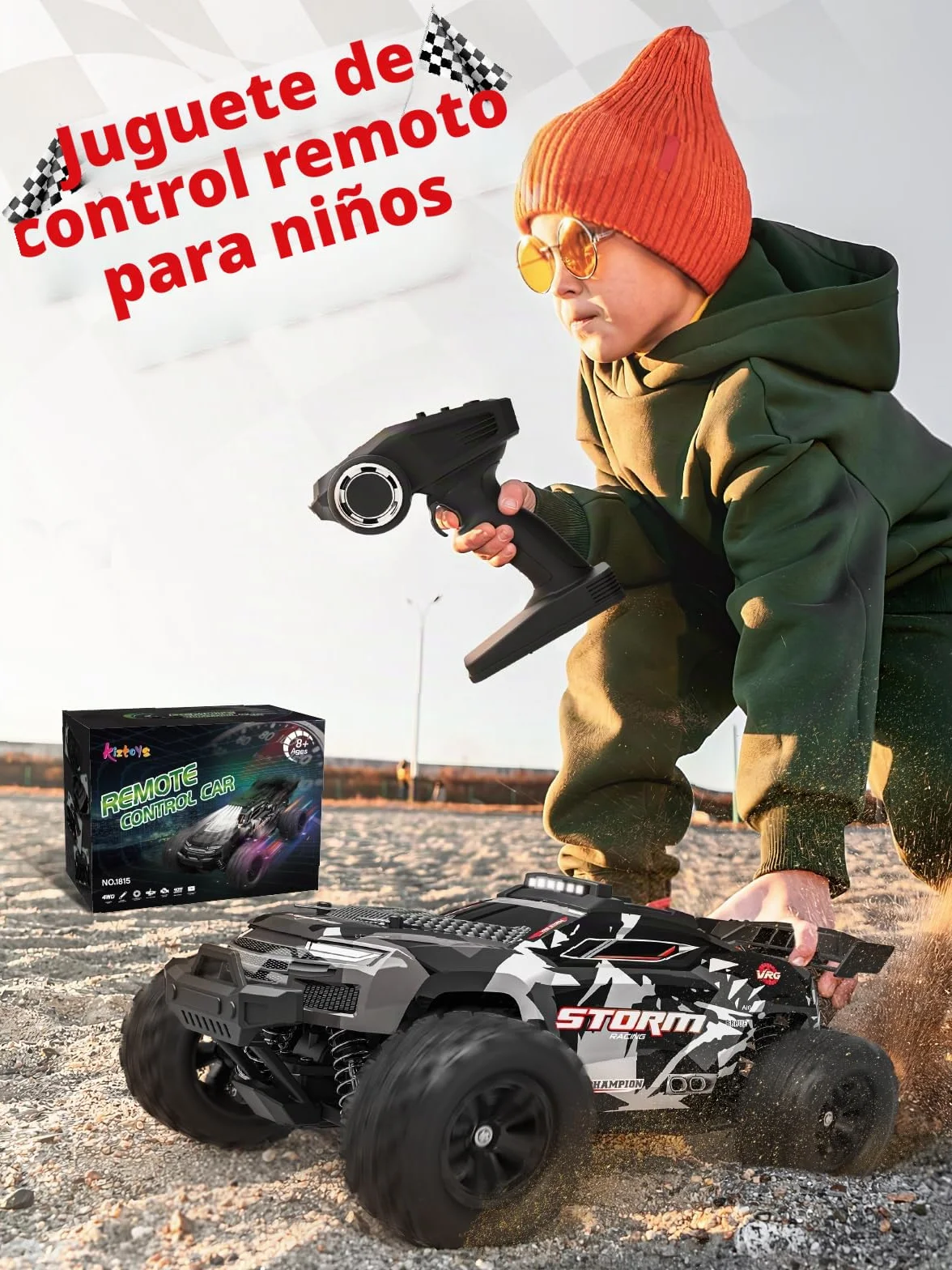 Kiztoys Coche Teledirigido - 2,4 GHz Coche RC Vehículo Todoterreno de Alta Velocidad 40 km/h Avec Lumières 1:18, 4WD Radiocontrol Buggy Crawler Controlados Juguete Regalo para Niños Adulto