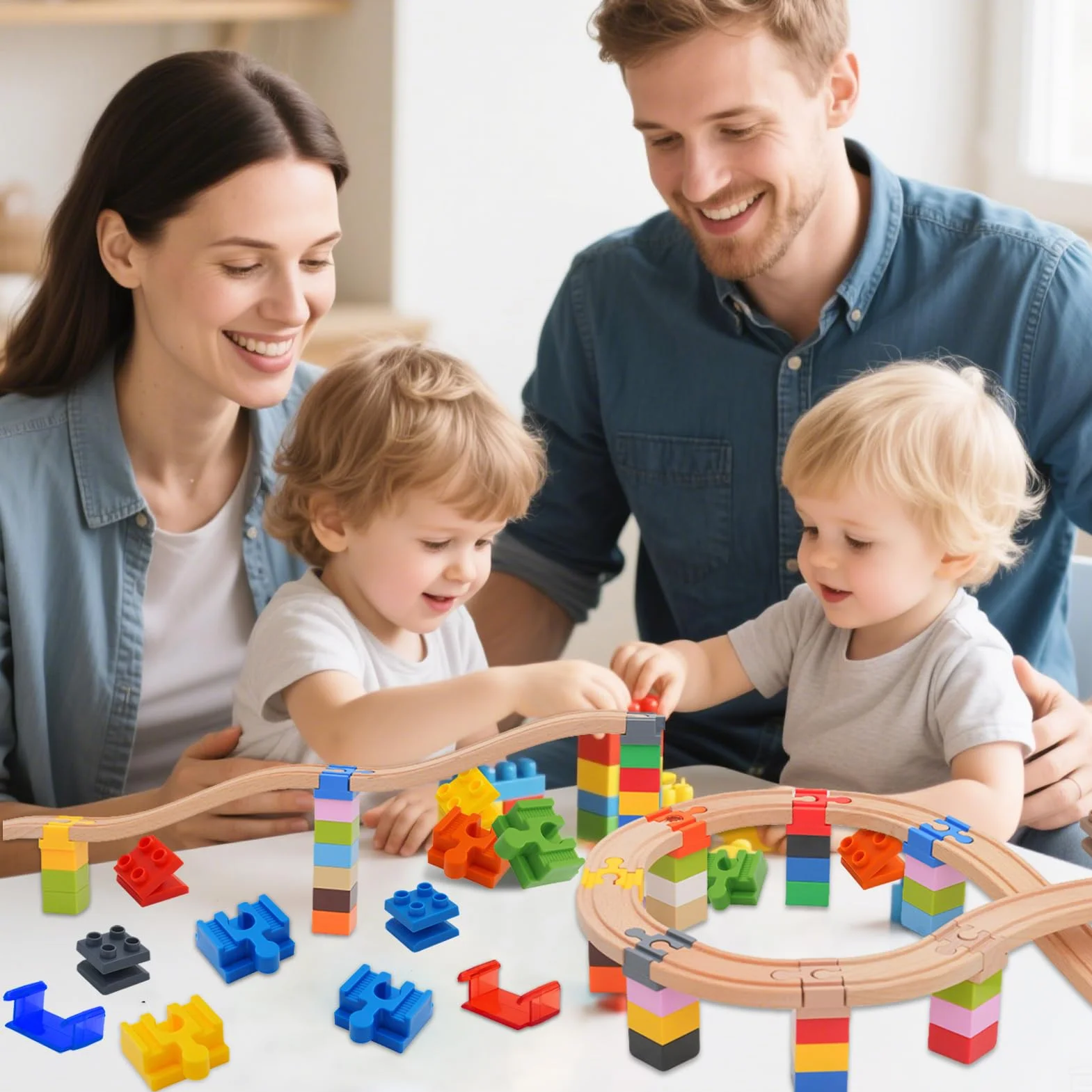 Shinybox 40 Piezas Conector de Pista de Juguete de Madera, Conectores de Carril de Plástico, Hacer Vías Tren Madera Juguete para Niños