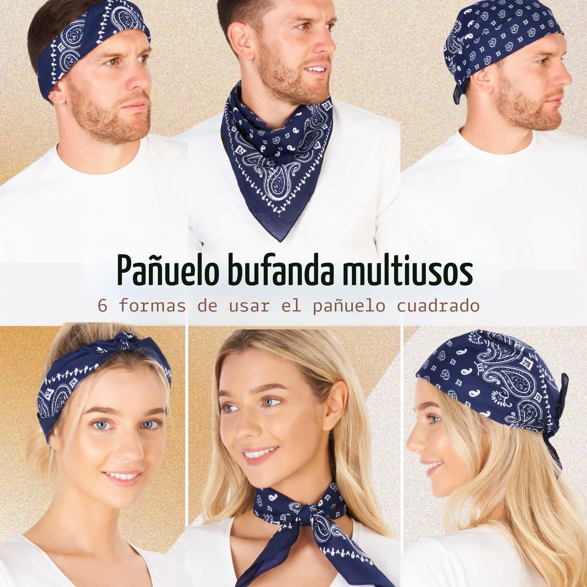 LOVARZI Bandana de algodón premium para hombre y mujer - Pañuelo cabeza y cuello