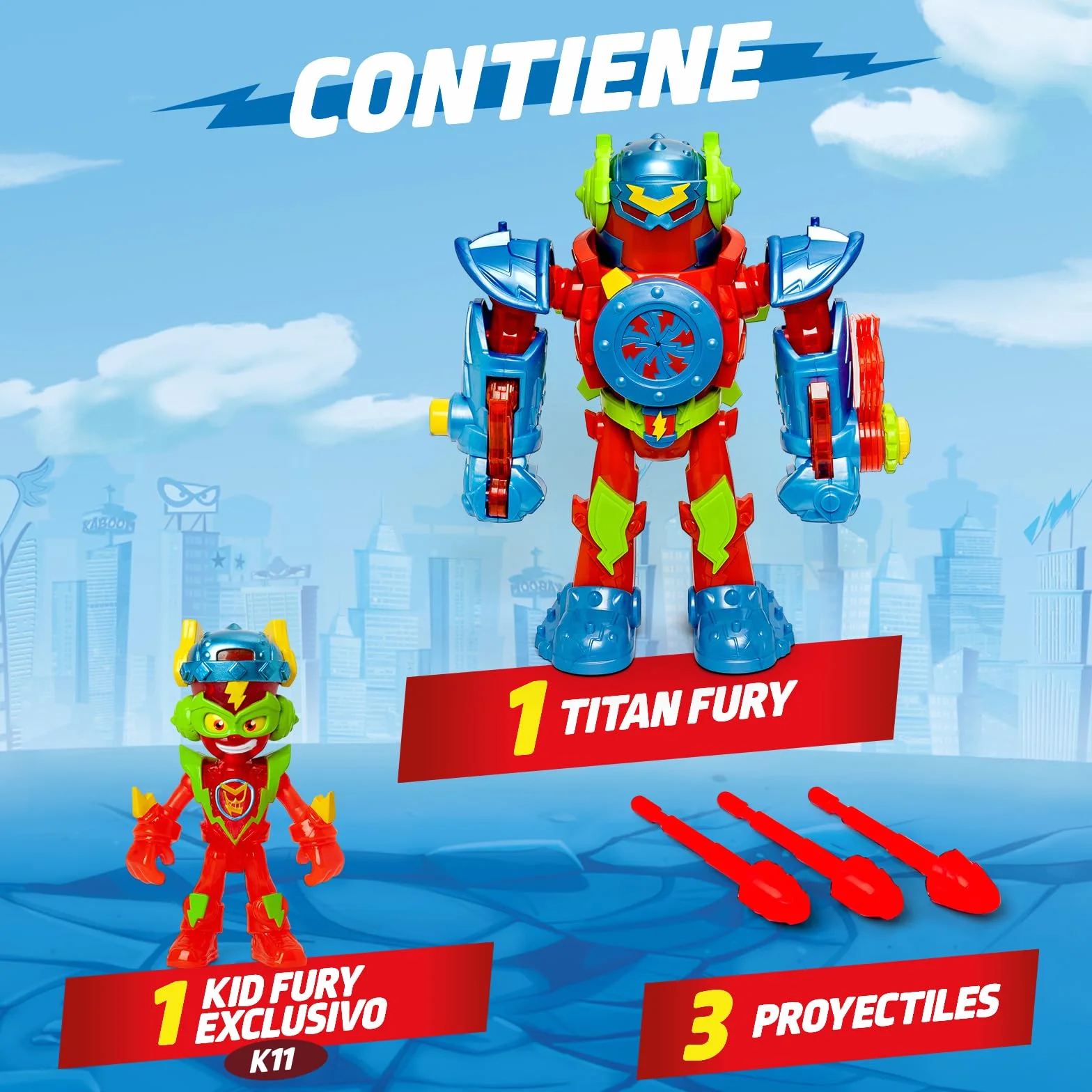 SUPERTHINGS KAZOOM Power Titan Fury Robot z Espada, Escudo, Alas y Disparador