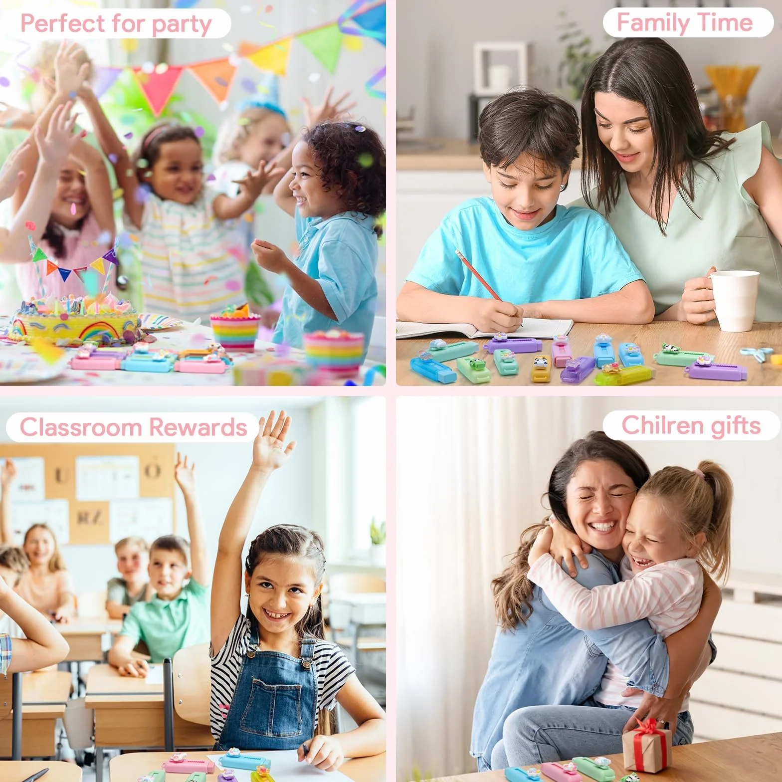 20 Piezas Mini Gomas de Borrar para Niño, Regalos Cumpleaños Invitados Niños Colegio, Push and Pull Gomas de Borrar para Regalitos Cumpleaños Invitados Niños