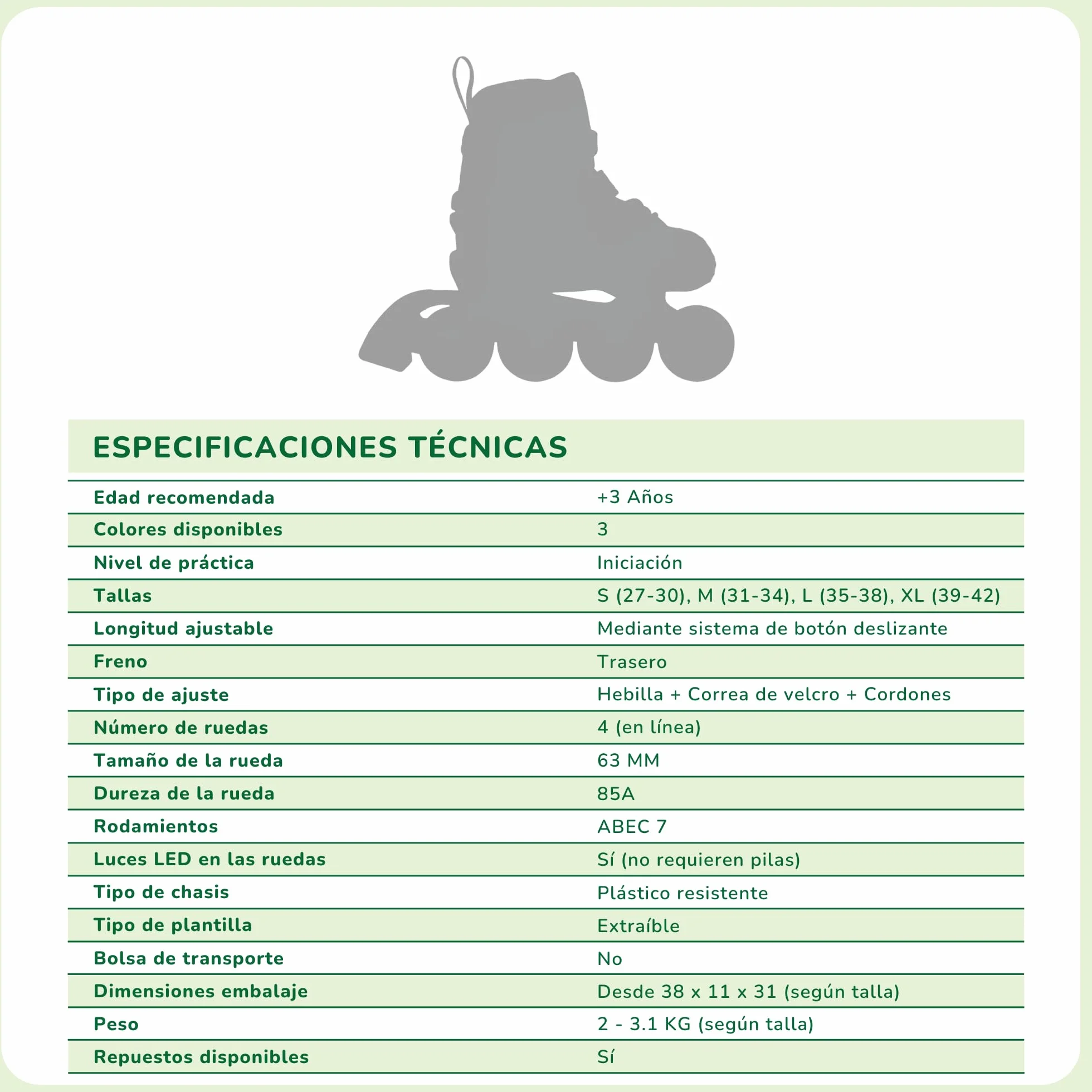 Patines en Línea Ajustables Tallas 27 a 38