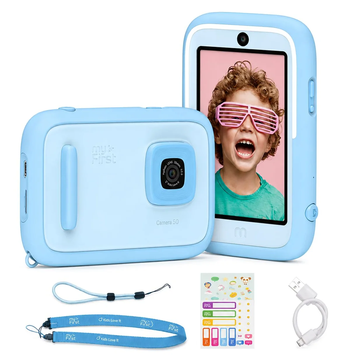 myFirst Cámara 50 - Cámara editora de IA para niños, Fotos de 20 MP, Video 1080P, Lente Frontal y Selfie. Conexión WiFi, Bluetooth, Escucha música. A Partir de 5 años. Conexión con myFirst Circle.