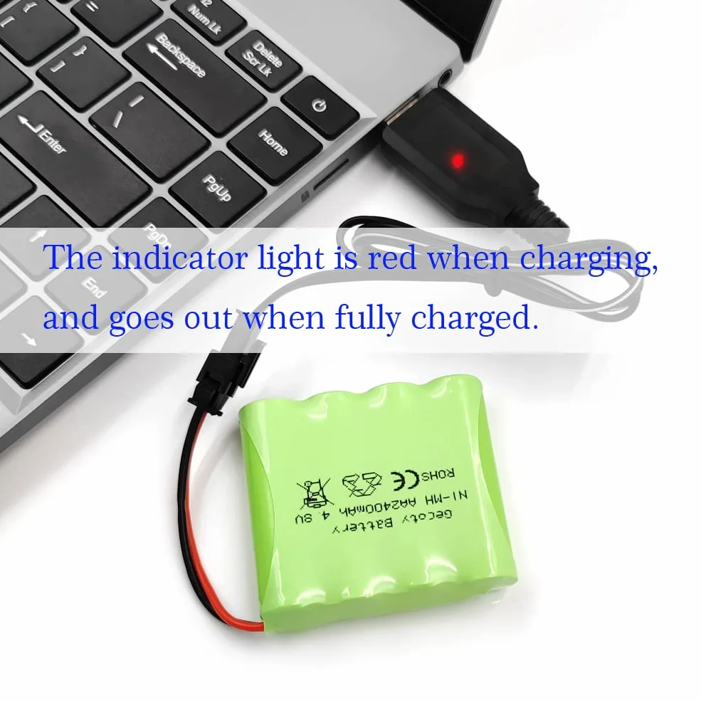 Batería Recargable NiMH AA, Batería 4.8V 2400mAh RC con Cable de Carga USB para Juguetes de Control Remoto,vehículos Todoterreno y vehículos de Escalada