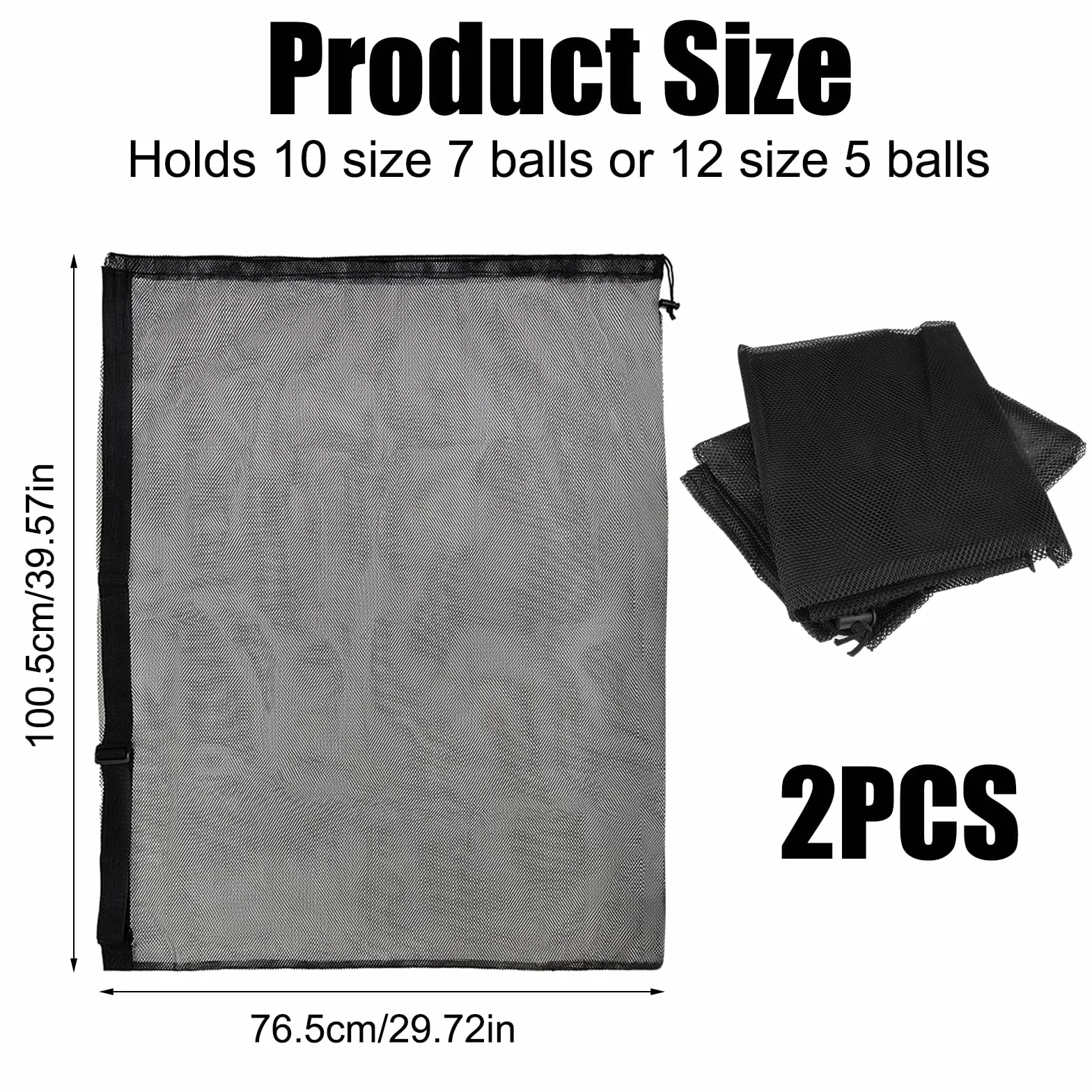 Bolsa de Malla para Balones 75.5 x 100.5 cm, 10-15 Bolas, Negro