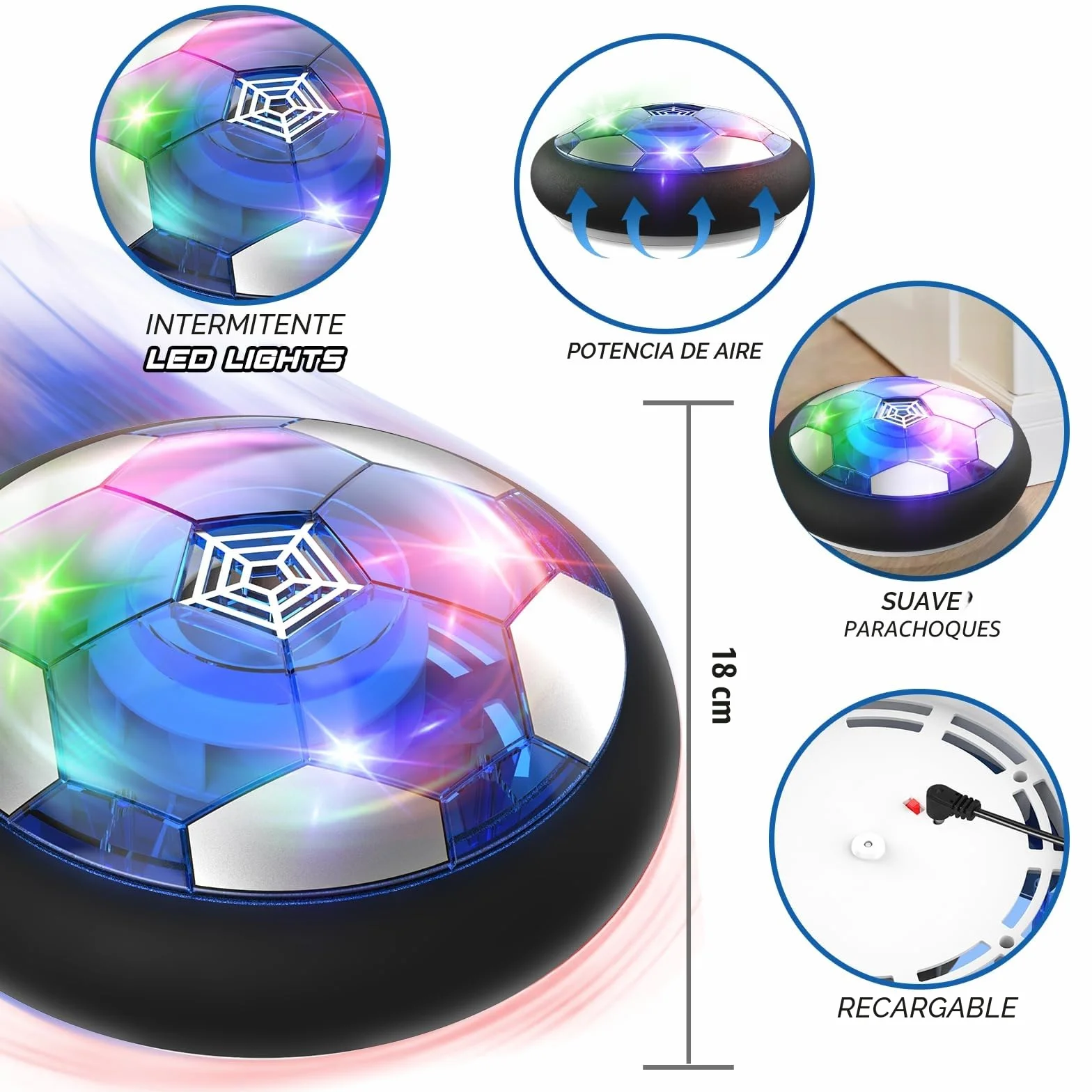 Buoeuik Balón Fútbol Flotante, Air Power Football Regalo Niño 3 4 5 6 7 8 9 Años Pelotas de Futbol Recargable Juegos Interactivos Air Hockey Soccer con Luces LED Juguetes para Niños Niñas