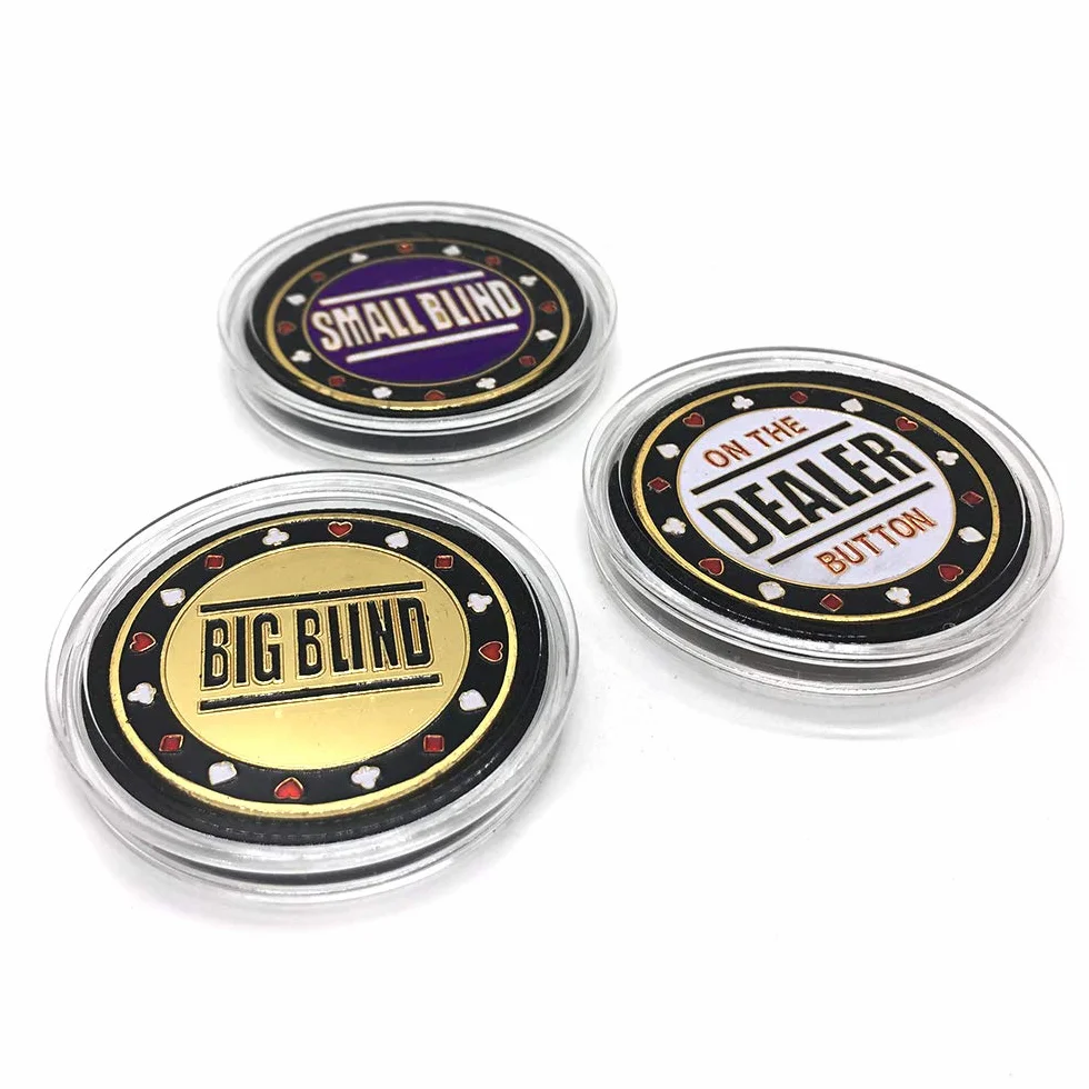 Muka Juego de 3 botones de póquer de metal fichas de póquer, botón de crupier, ciega grande y crupier para mesa de póquer de Texas Craps