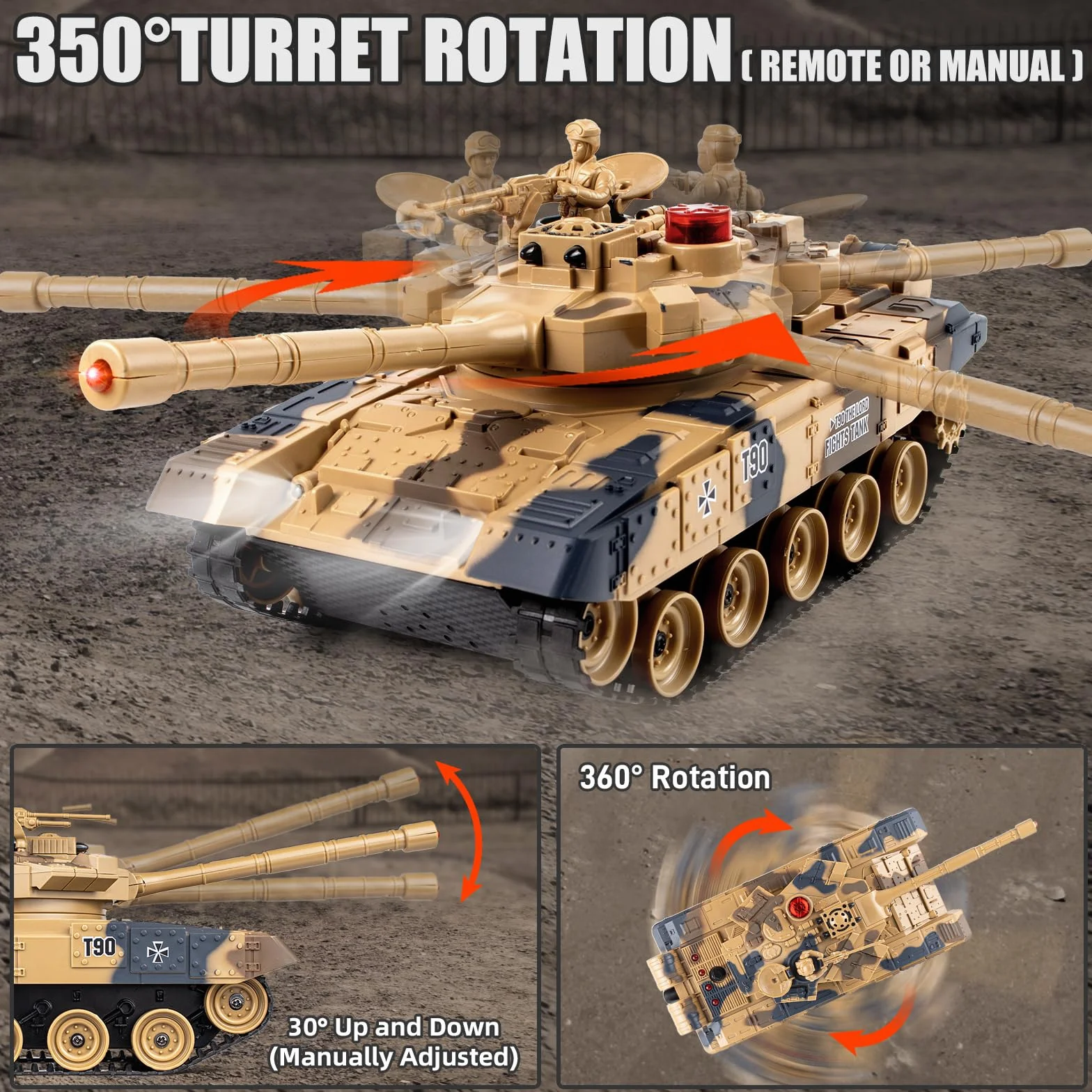 Supdex Tanque Control Remoto 1/24, Tanques Radiocontrol China 99 VS Russian T90, 2,4 GHz Tanque de Guerra con Luz y Humo, Efectos de Sonido, Juguetes de Tanque Apto para Niños a Partir de 6 Años