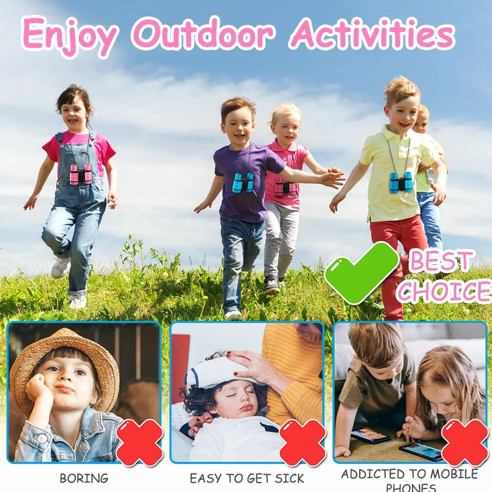 OSDUE Binoculares para Niños, Binoculares para Observar Aves Al Aire Libre para Niños, Mini Compactos a Prueba de Golpes, Juguetes Telescópicos con Tela para Anteojos (Rosa)