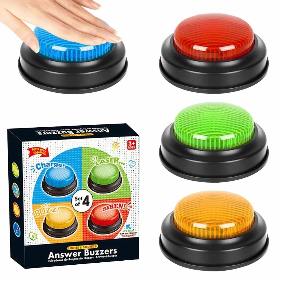 Answer Buzzers, 4 Piezas Zumbadores De Respuesta, Pulsadores De Colores Juego, Zumbador De Respuesta para Clases con Aula, Botones de Respuesta, Accesorio para Actividades En Clase