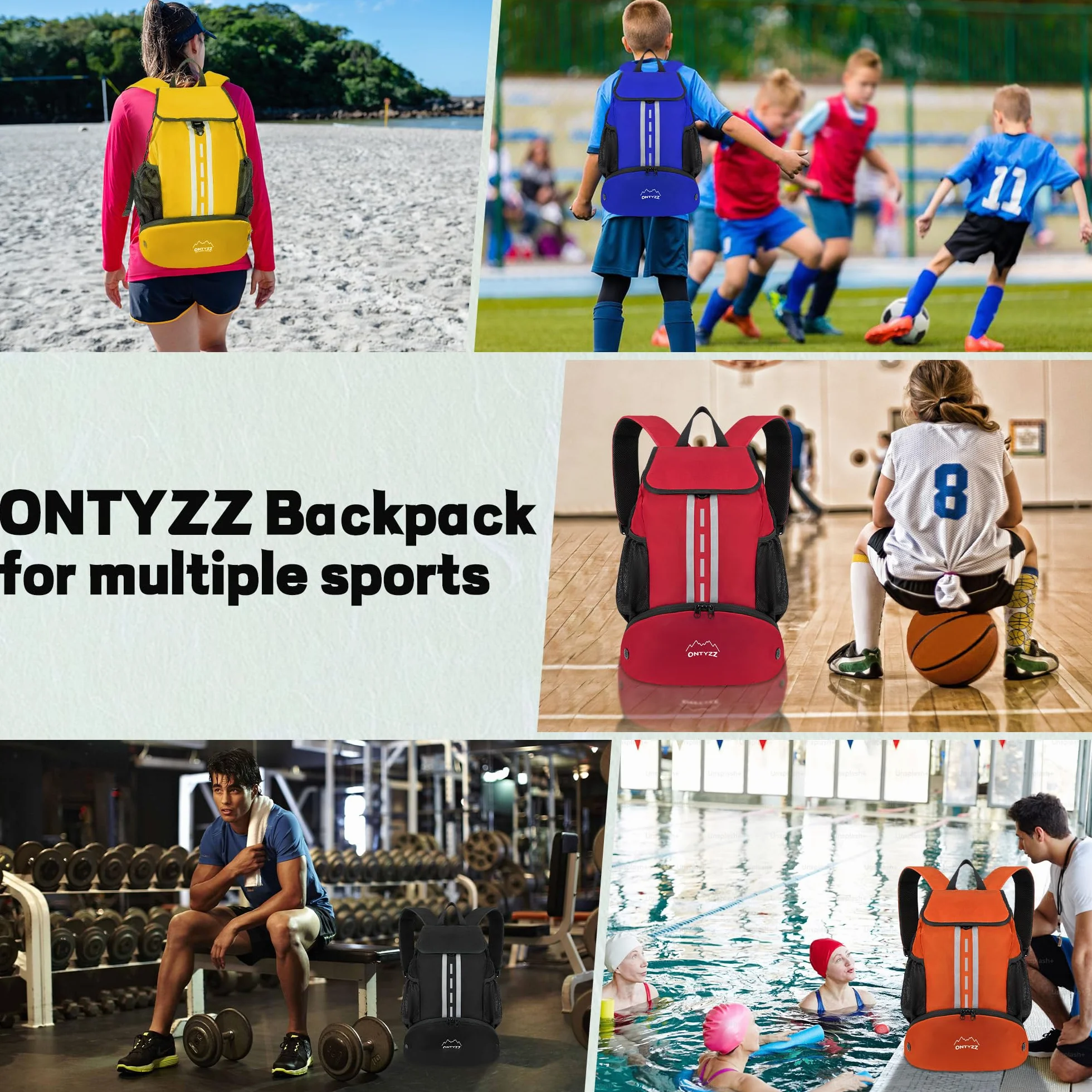 ONTYZZ Mochila de Futbol Impermeable Multifuncional con Zapatillero para Baloncesto, Balonmano, Voleibol