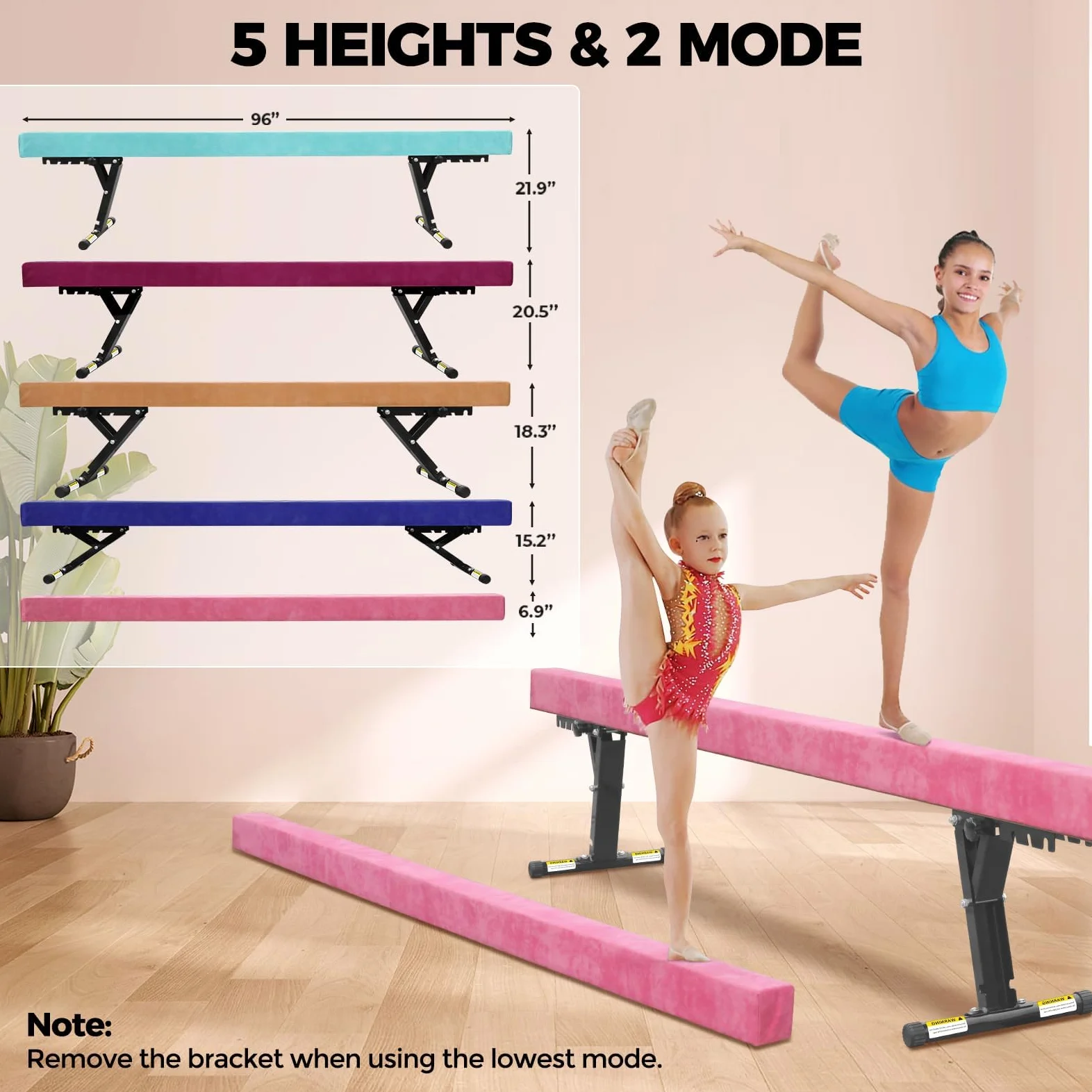 Barra de Equilibrio para niños, Plegable, 244 cm, 5 Alturas Ajustables, bajo, Barra de Equilibrio para casa, Entrenamiento en Interiores y Exteriores, con Pierna