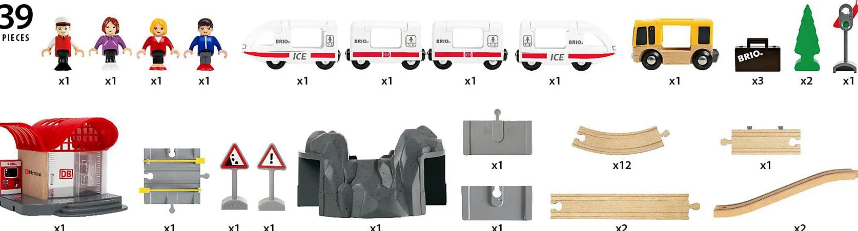 Set BRIO Deutsche Bahn Ice Set 33940 de World, con vías, estación y Tren, Estilo DB,