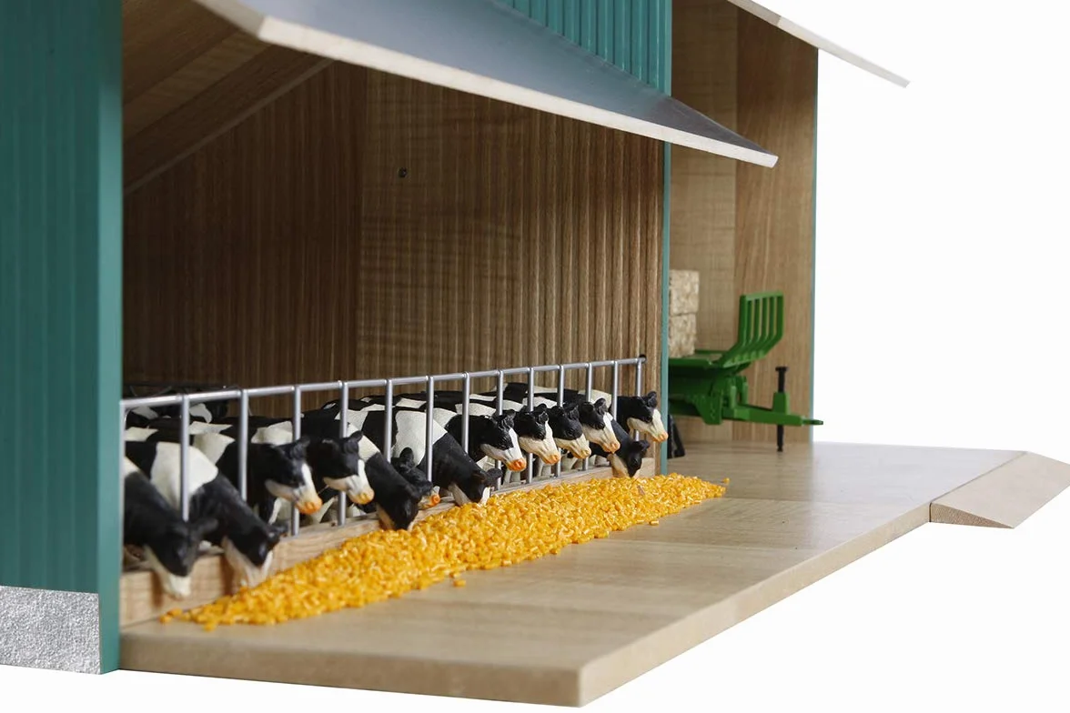 Kids Globe 610200 Wooden Cow Hutch with Warehouse, Hinged Roof, Farm with Scale 1:32, Wooden Farm, Wooden Hutch, Farm Toy