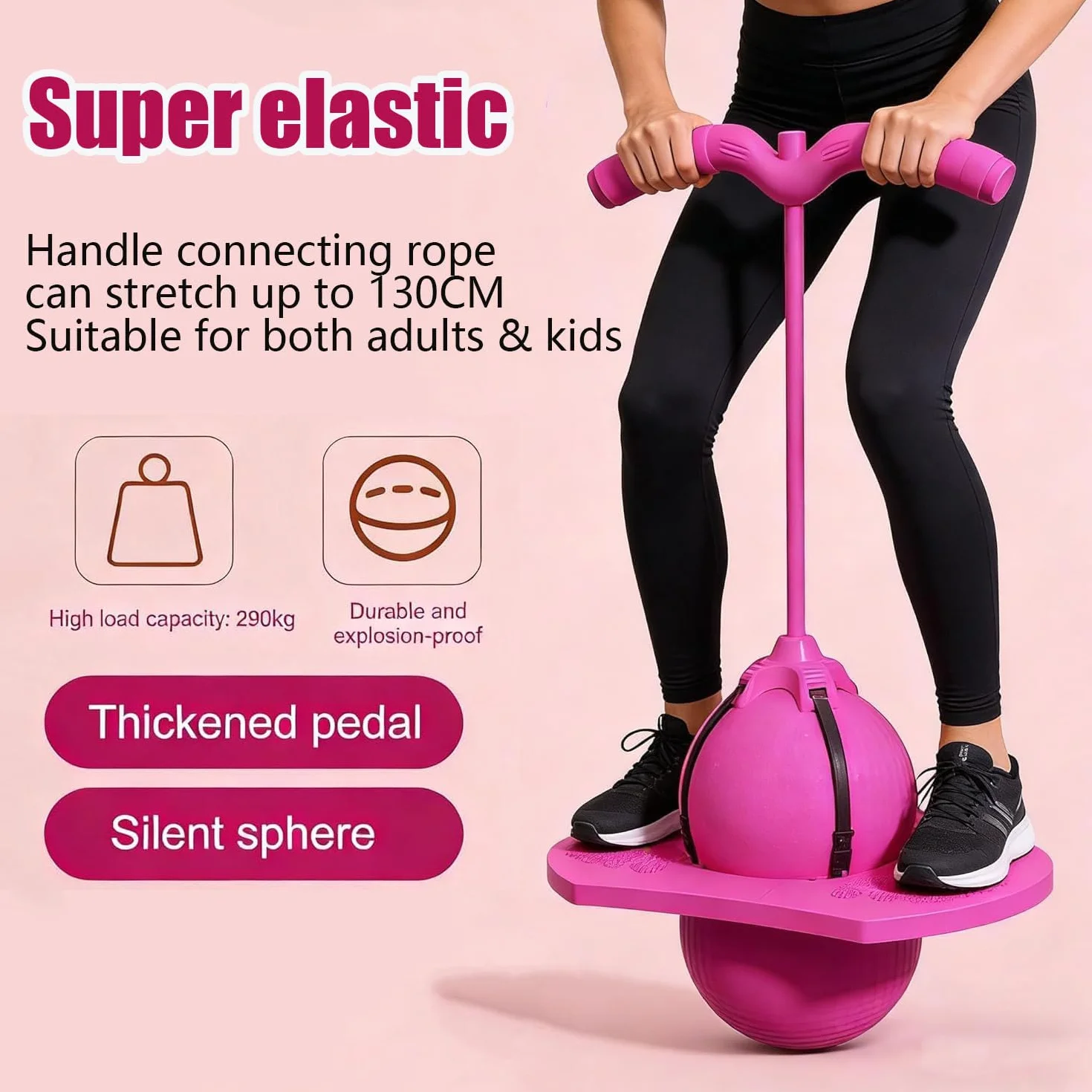 Pelota De Equilibrio Saltarín, Divertida Equilibrio Saltar Pelotas Juguete,, Pelota Saltarina con Mango, Base Antideslizante, Juguete Interior & Exterior, Deporte y Fitness para Niños y Adultos (Rosa)