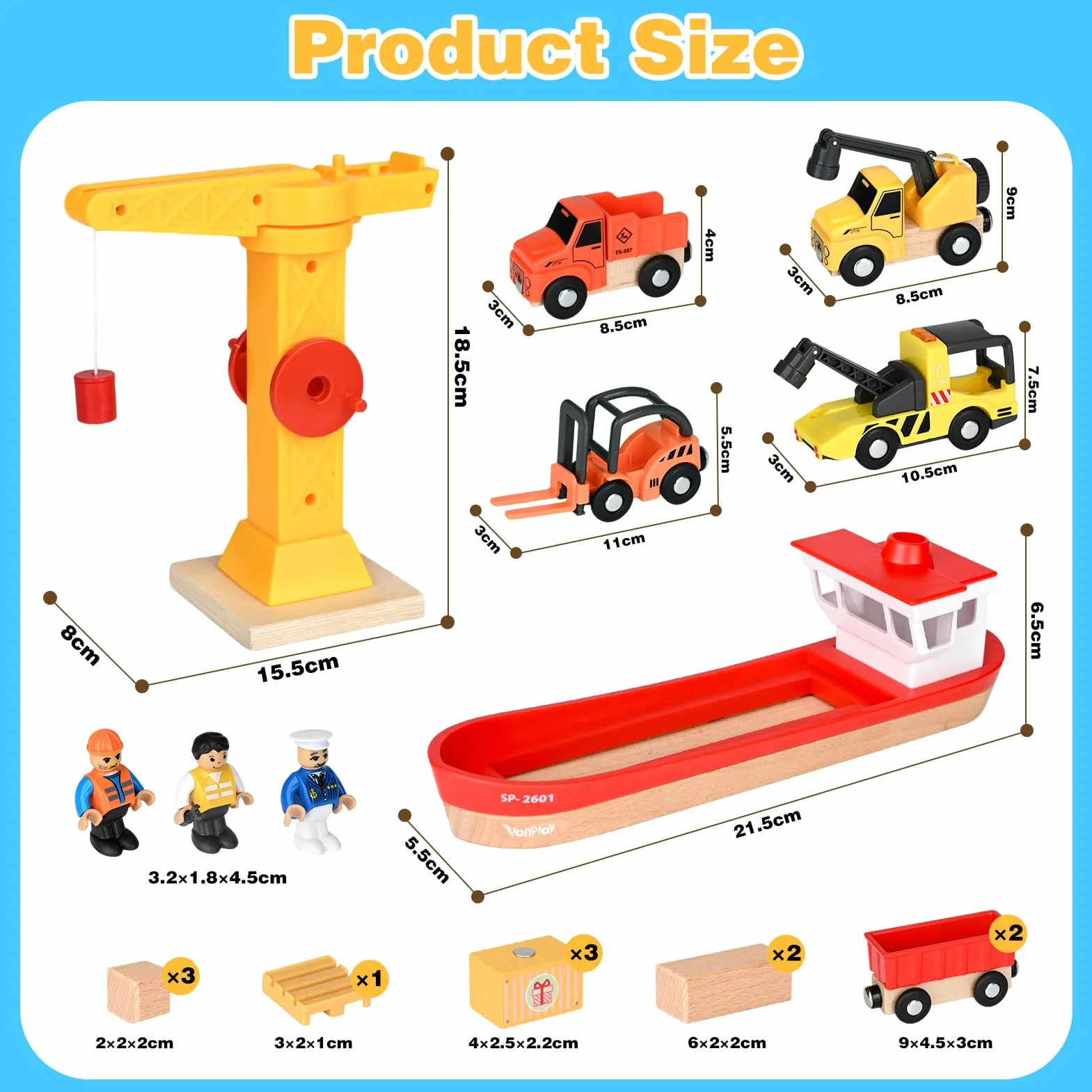 Vanplay Gruas de Juguete Camion Tren Juguete Juego de Juguetes para Vehículos de Construcción, Regalo Construcciones para Niños 3 4 5 Años
