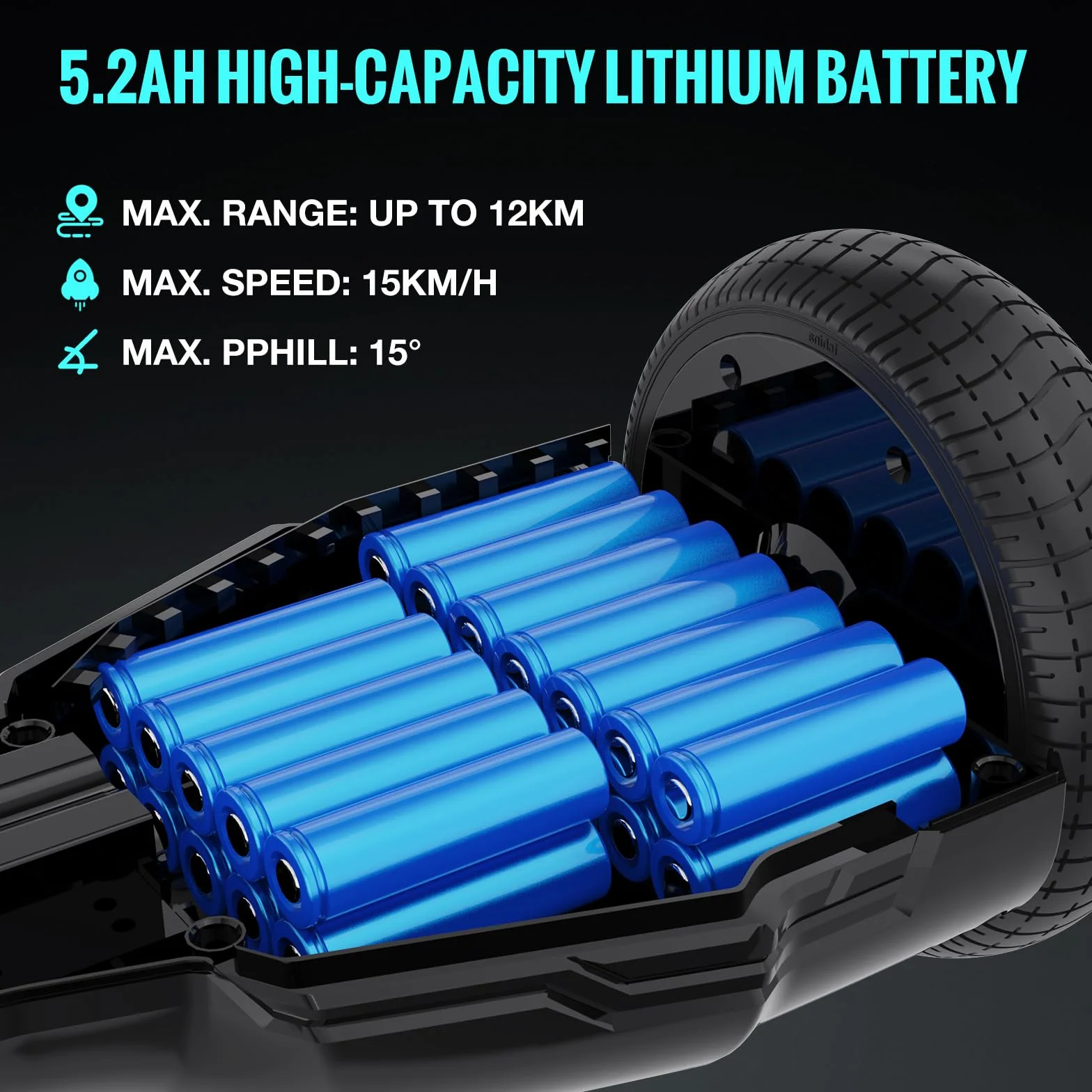 EVERCROSS EV2 Hoverboards con Asiento - 5.2 Ah Batería, 15 km/h, Música Bluetooth, Luces de Pedal de 7 Colores, Carga máxima 85 kg, Hover Board con Hoverkart para Niños, Adolescentes y Adultos Negro