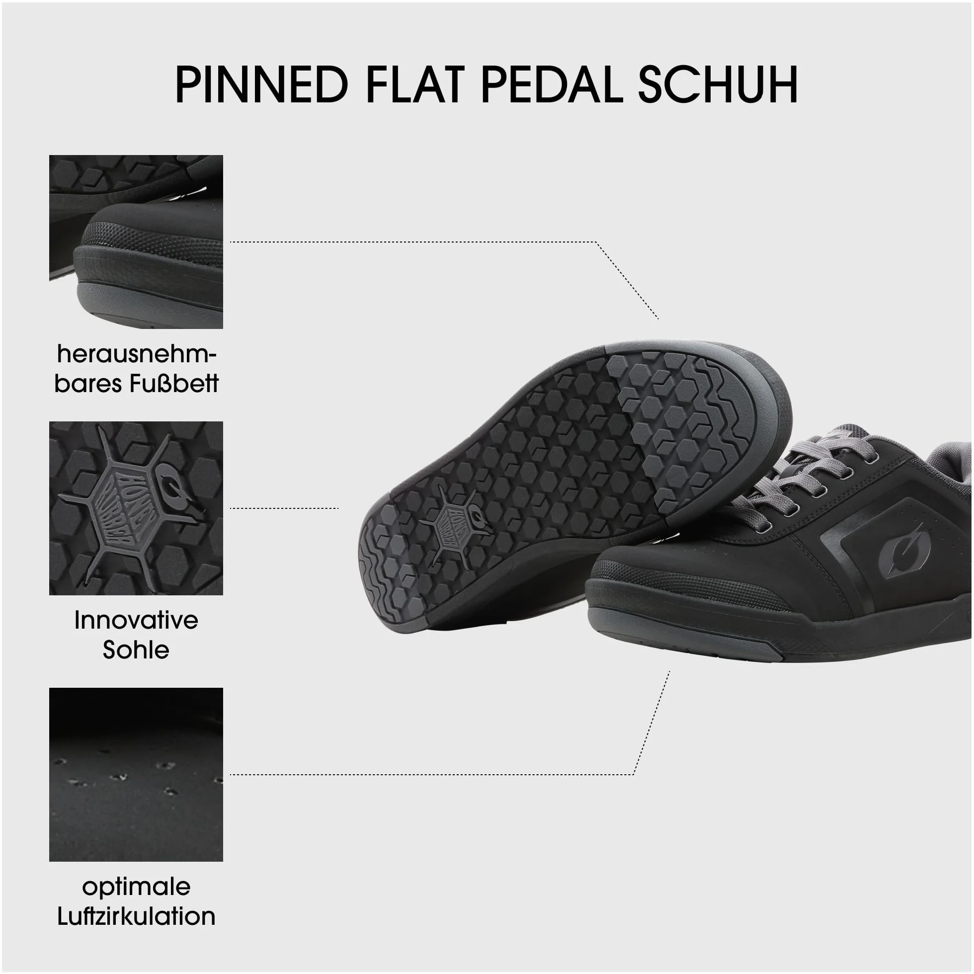O'NEAL Zapatillas de Bicicleta de Montaña MTB Downhill Freeride Zapato de Pedal Plano con Clavos Edición TBS Negro Gris