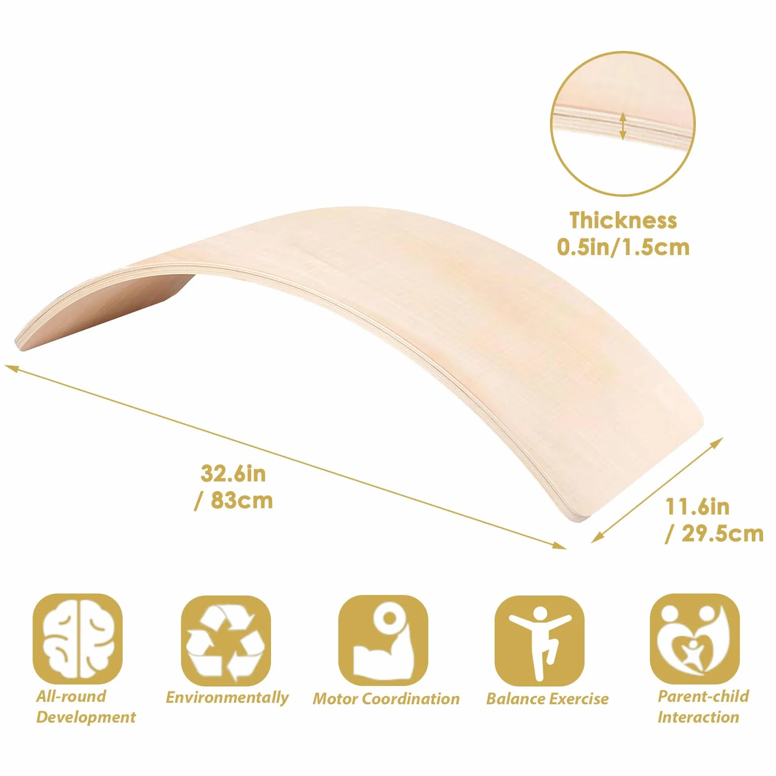 Tabla de Equilibrio Niños Balance Board Curva de Madera para Niño Equilibrio Niños Tabla de Balance Tabla Wobbel Madera Max.200 kg