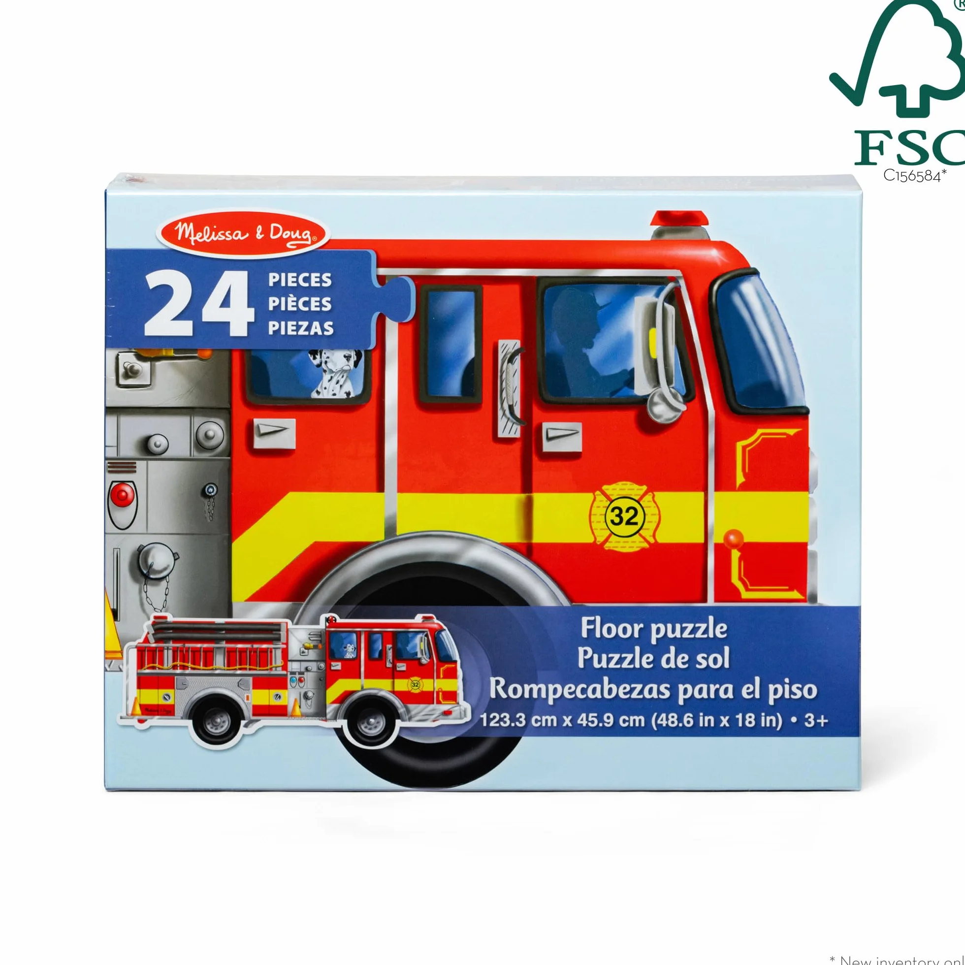Melissa & Doug - Puzzle de Suelo de Camión de Bomberos Gigante (Superficie fácil de Limpiar, fomenta la coordinación visomotriz, 24 Piezas, 121,92 cm de Largo x 45,72 cm de Ancho)