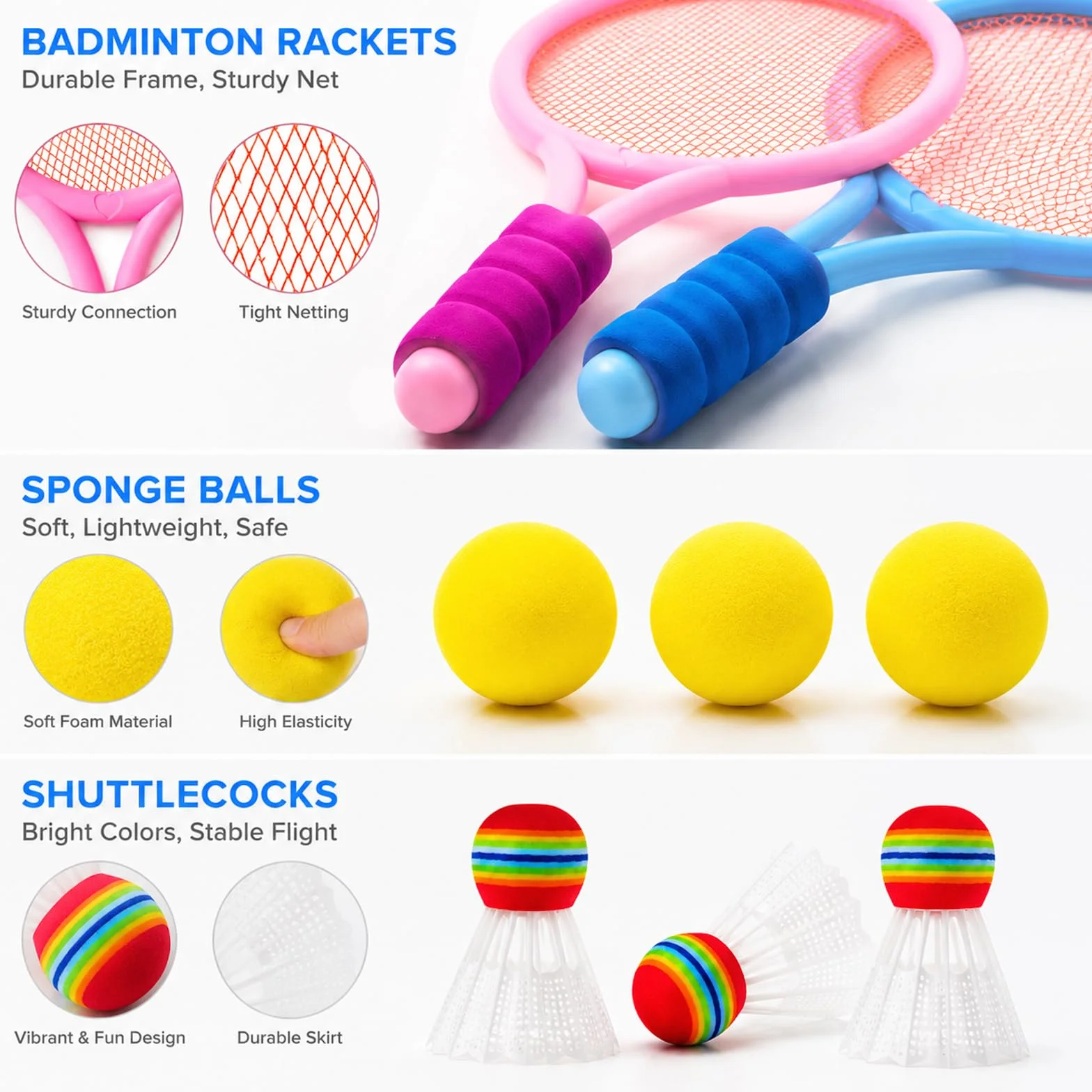 Raqueta Badminton Set 8 Piezas para Niños Ligero con Volantes y Tenis