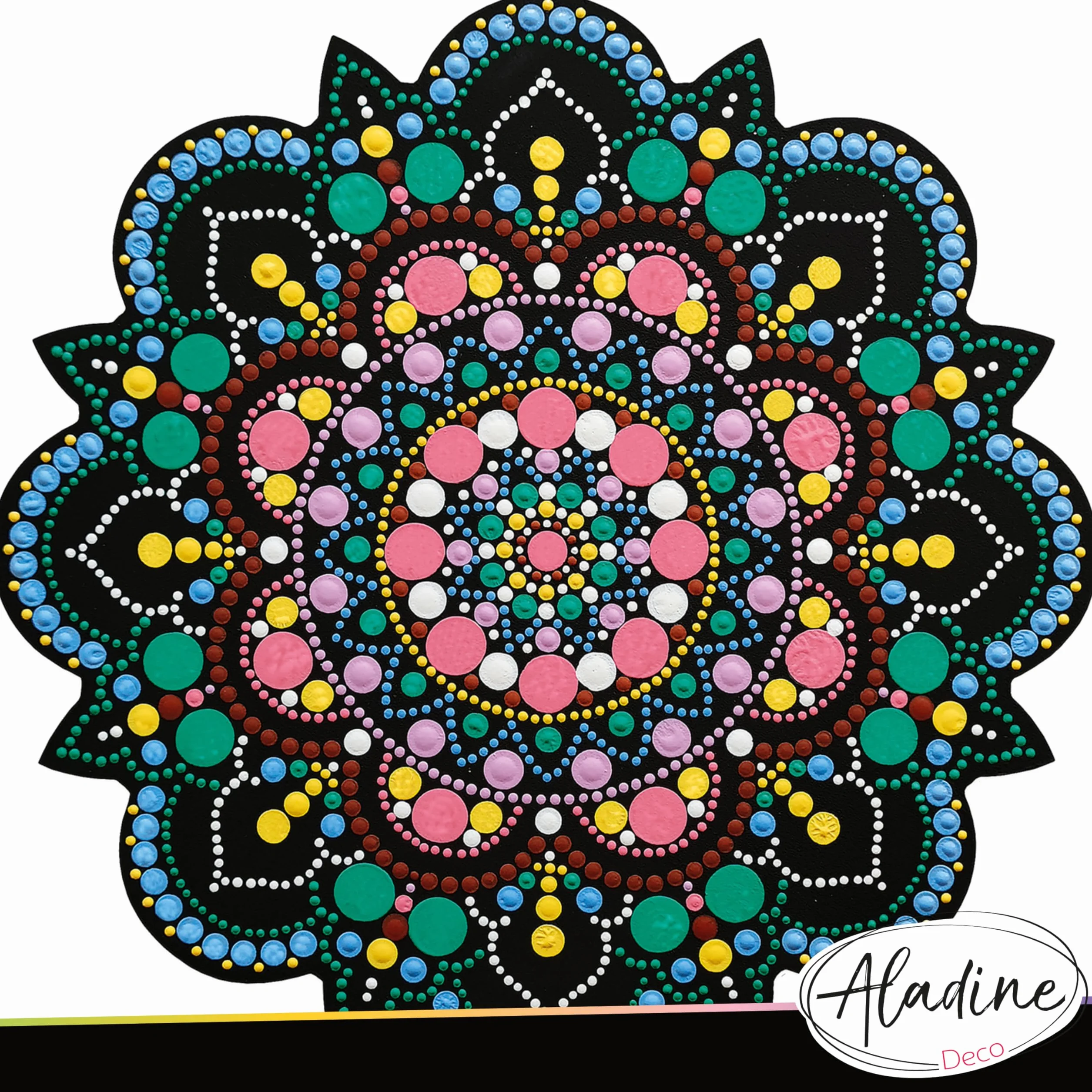Aladine 85505 - Kit de plantilla y soporte Mandala de 30 cm para crear Mandalas de punto Painting – Pintura sobre guijarro, madera, tejidos, lienzos – Dotting Paint Points – Ocio creativo
