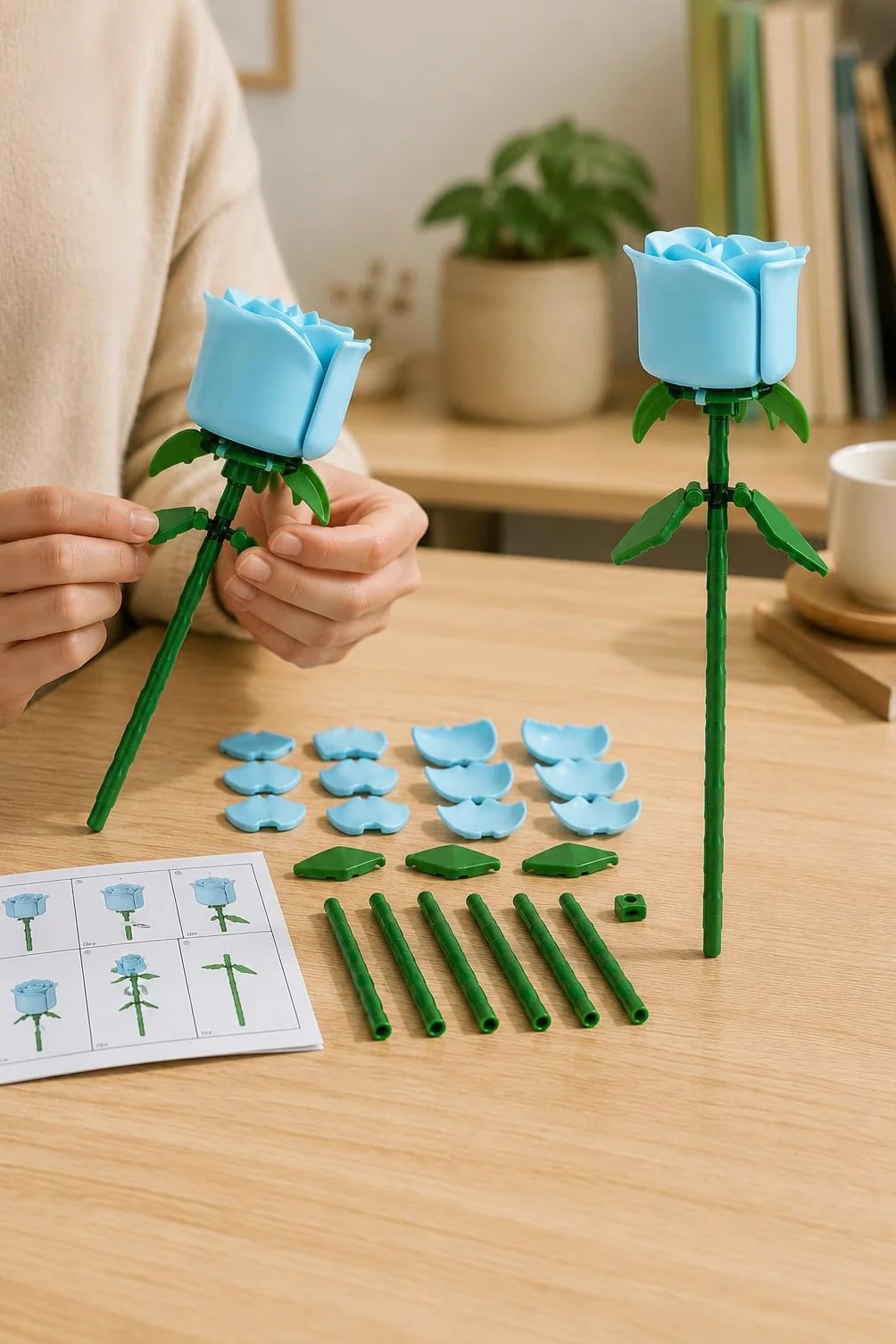 Rosas Eternas Bloques de Construcción Pack 2 - Flores Rojas para Montar DIY - Kit Manualidades Adultos - Regalo Mujer y Hombre San Valentín, Aniversario y Cumpleaños - Compatible con Rosas Lego Flores