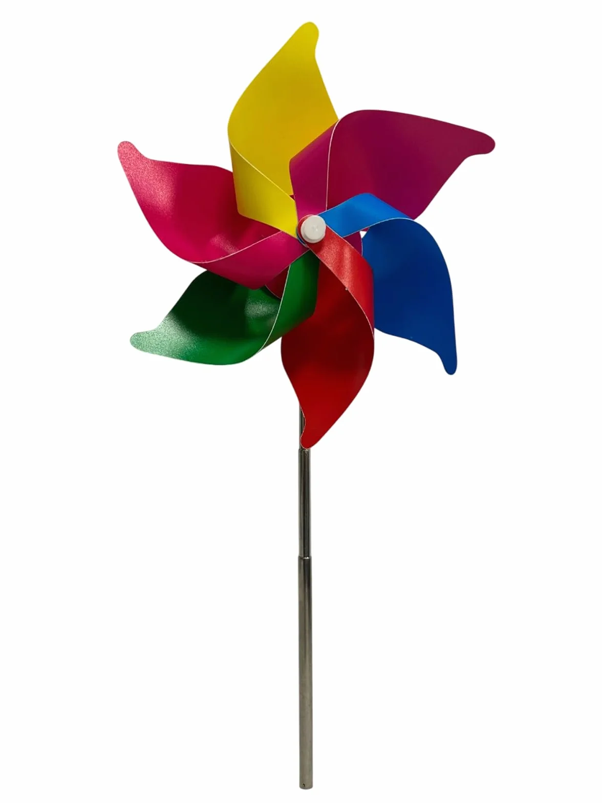 Molinillo de viento generico para jardín, 20 cm de diámetro, extensible hasta 72 cm, metal, colores arcoíris, resistente